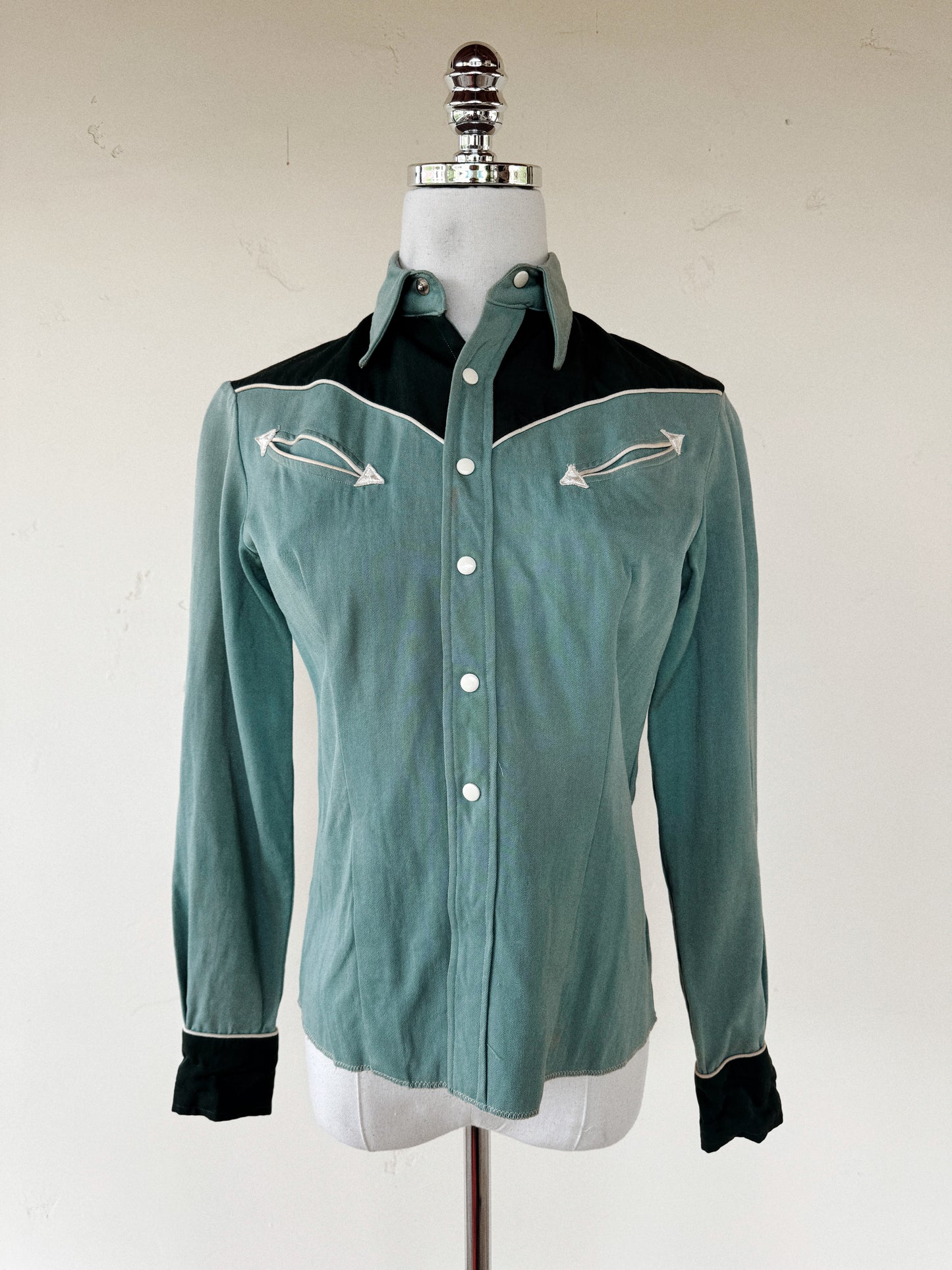 1950s Emerald + Sage Gabardine Western Top- S/M
