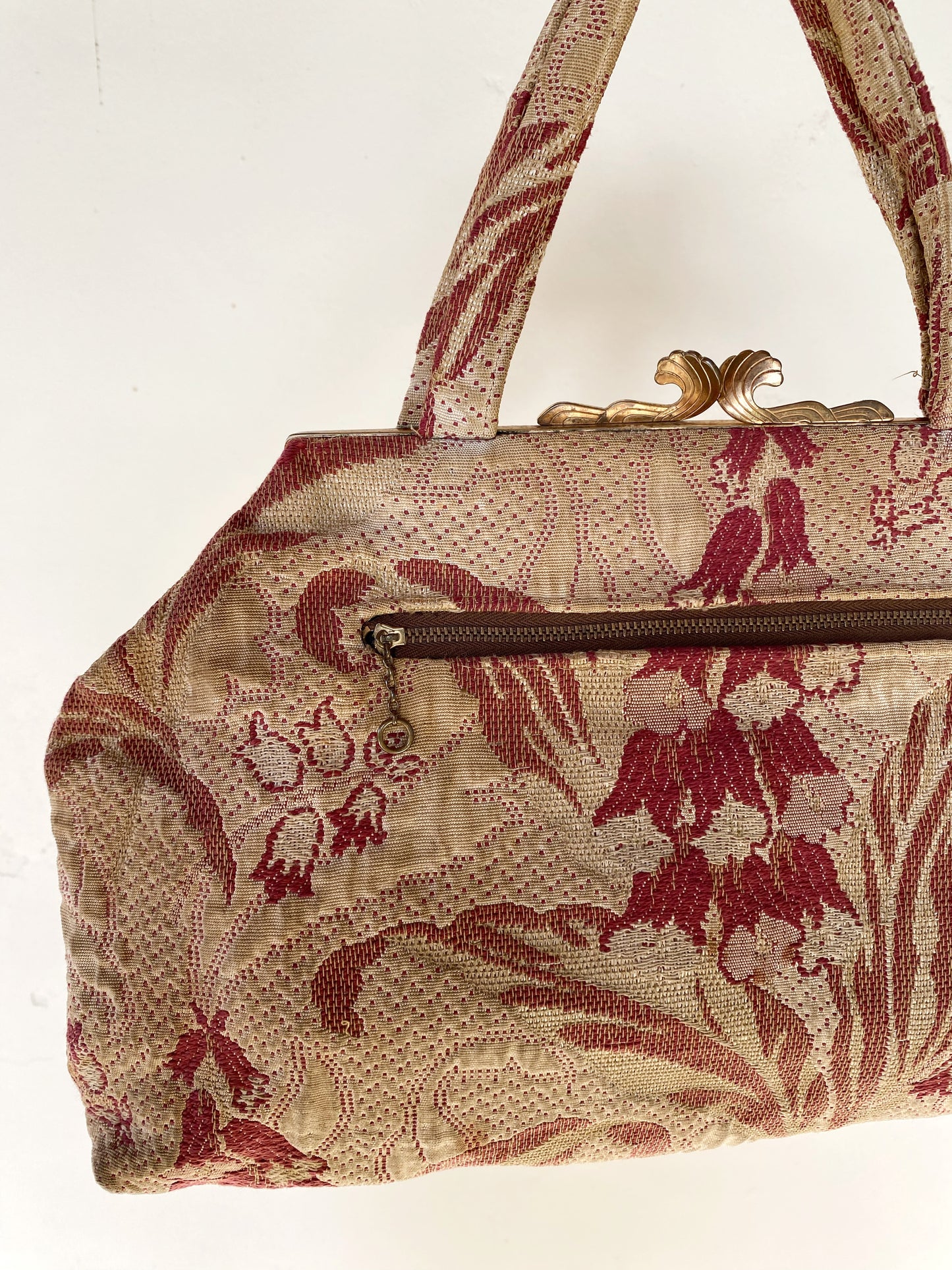 1940s Large Jacquard Handbag w/ Brass Chain Zipper by Betsy Ross- 10x17”