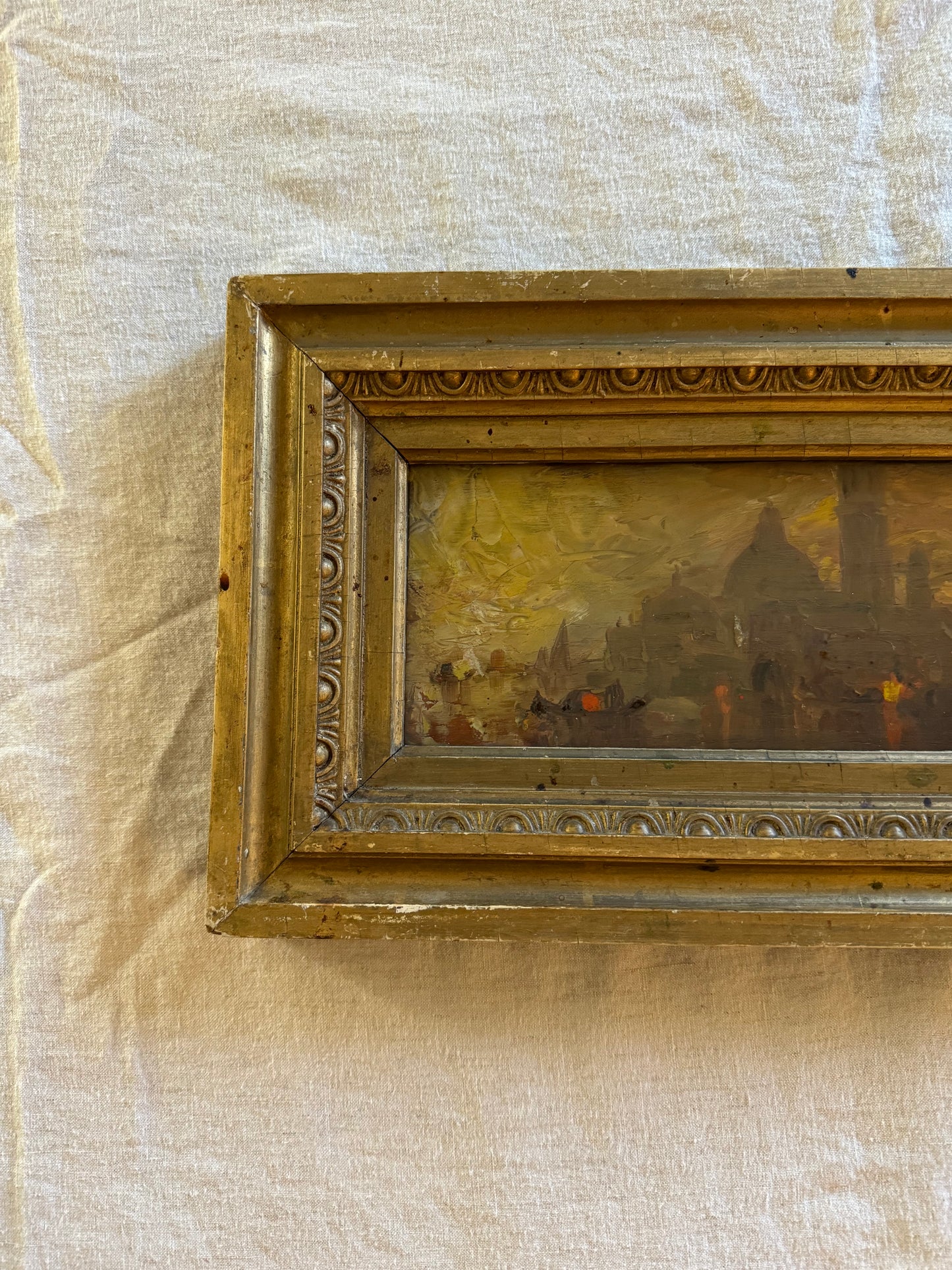 19th Century Antique Scene of Venice, Italy Oil on Wood- 8 x 14”