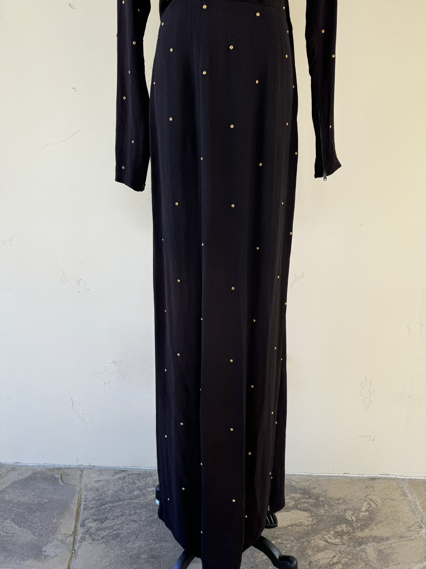 1940s Heavily Encrusted Rhinestone + Studded Crepe Evening Gown- M/L