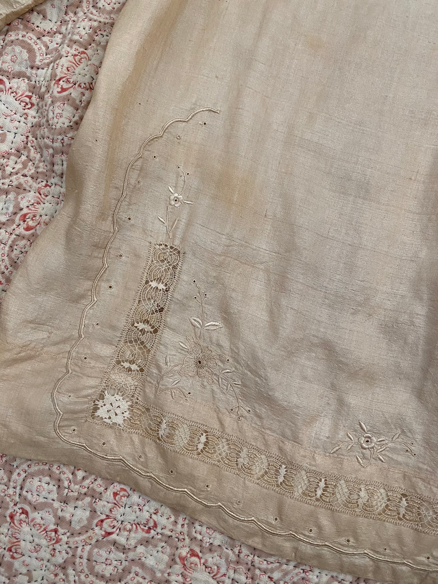 Antique Intricate Ecru Silk Lace Blouse- S/M