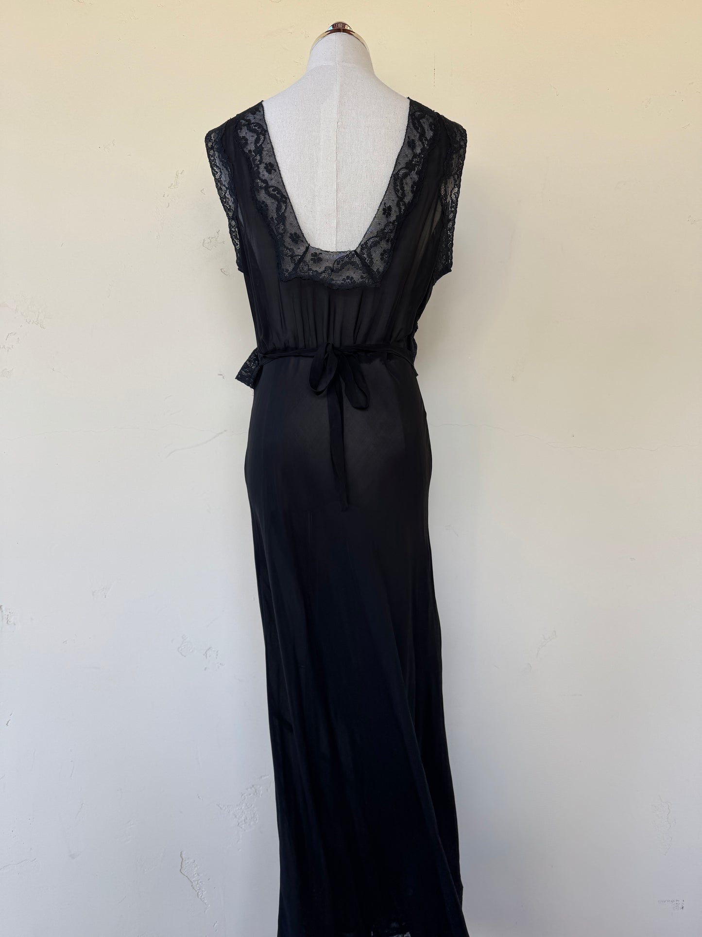 1940s Black Lace Slip w/ Lavender Rosettes- S/M