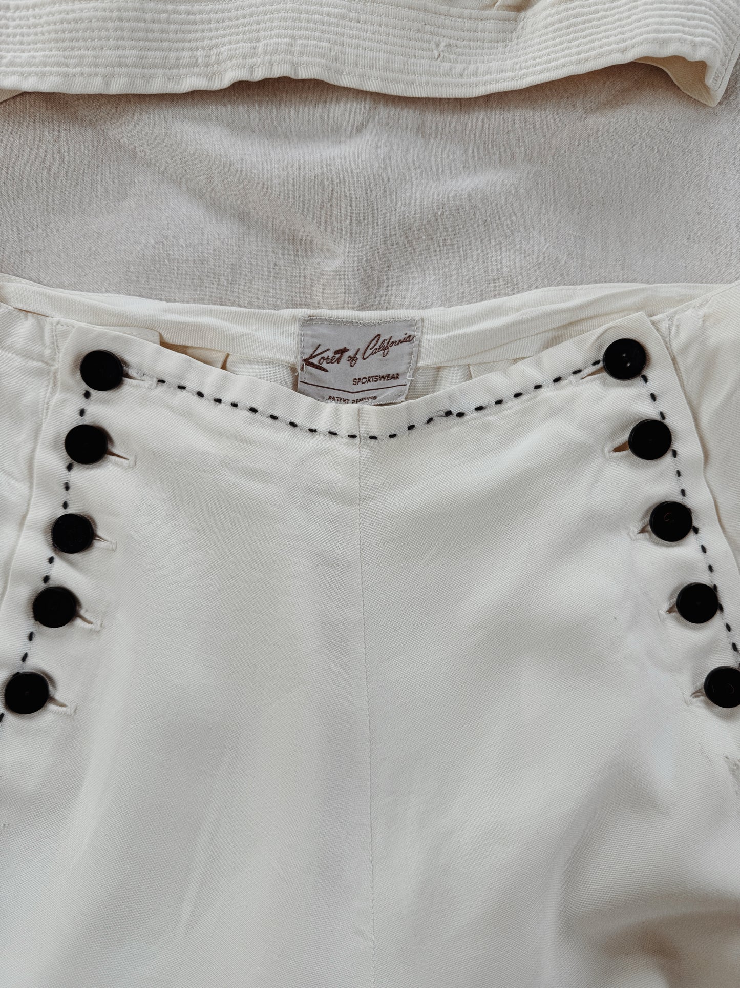 1940s White Sailcloth Playsuit w/ Black Embroidered Trim- M