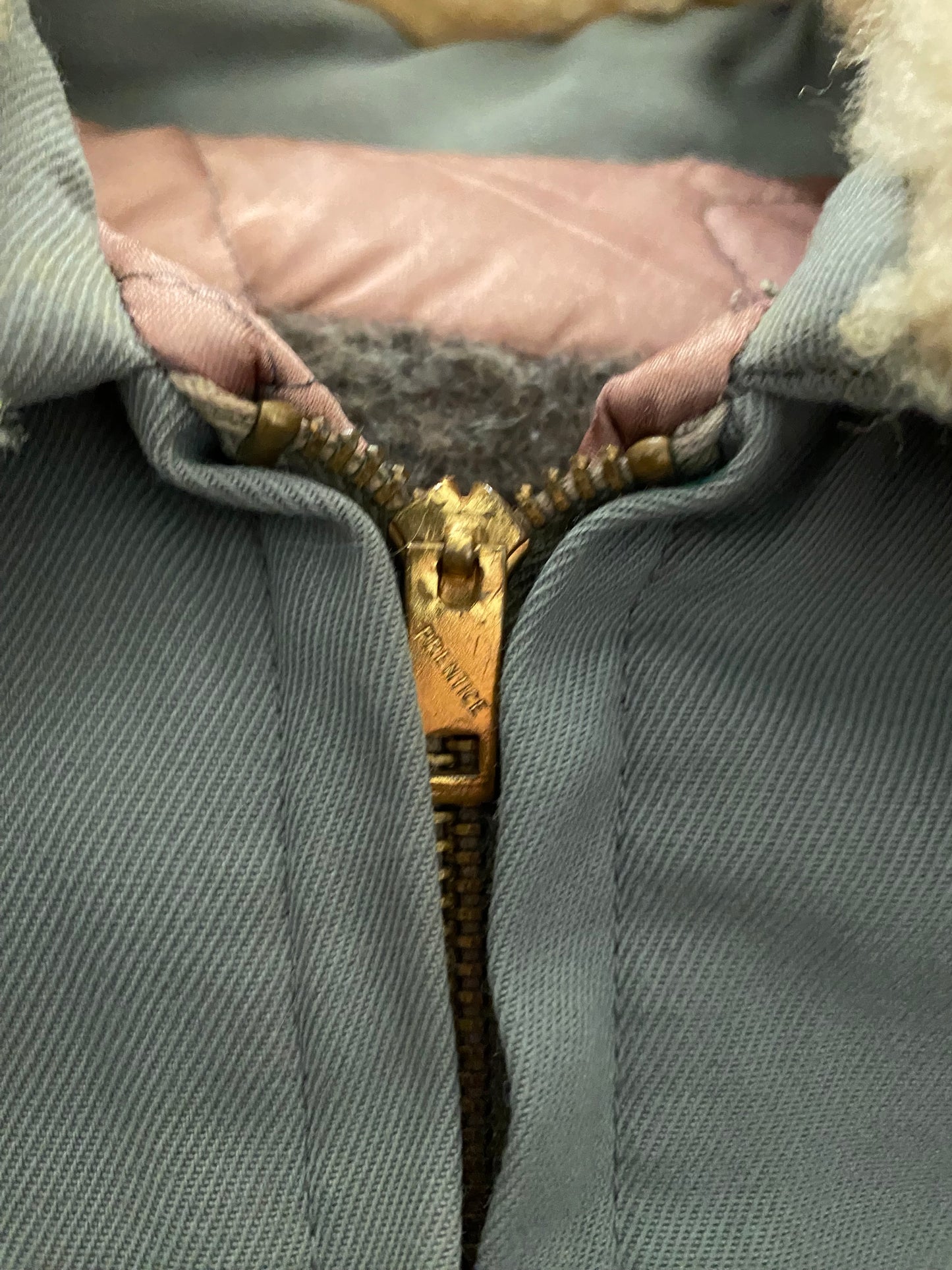 1940s Grey Gabardine Car Jacket w/ Fur Collar- M/L