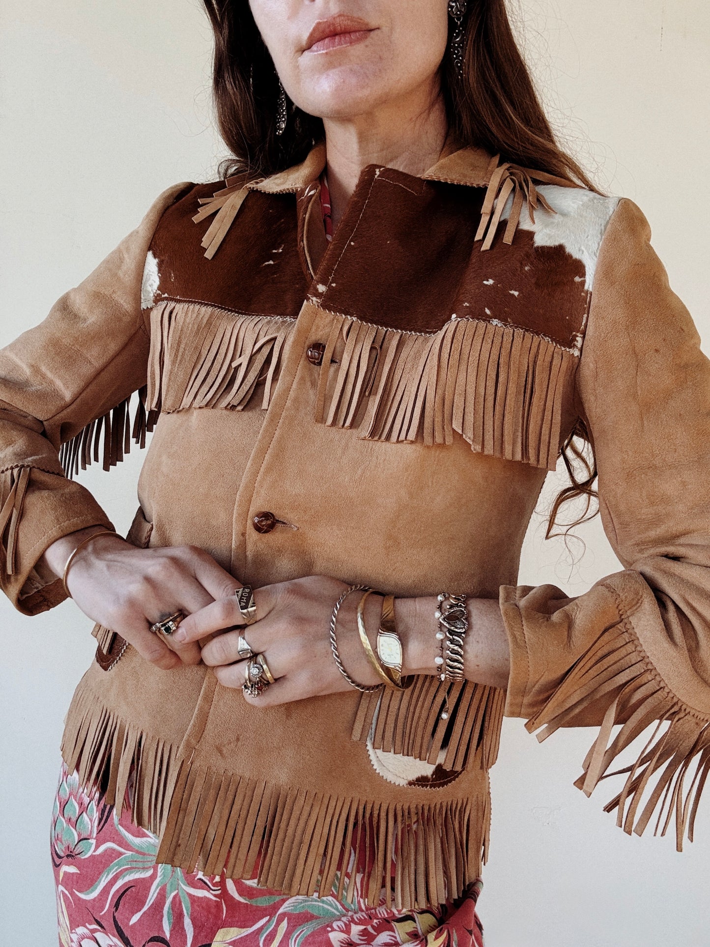 1950s Cowhide + Butter Suede Fringe Cowboy Jacket- S