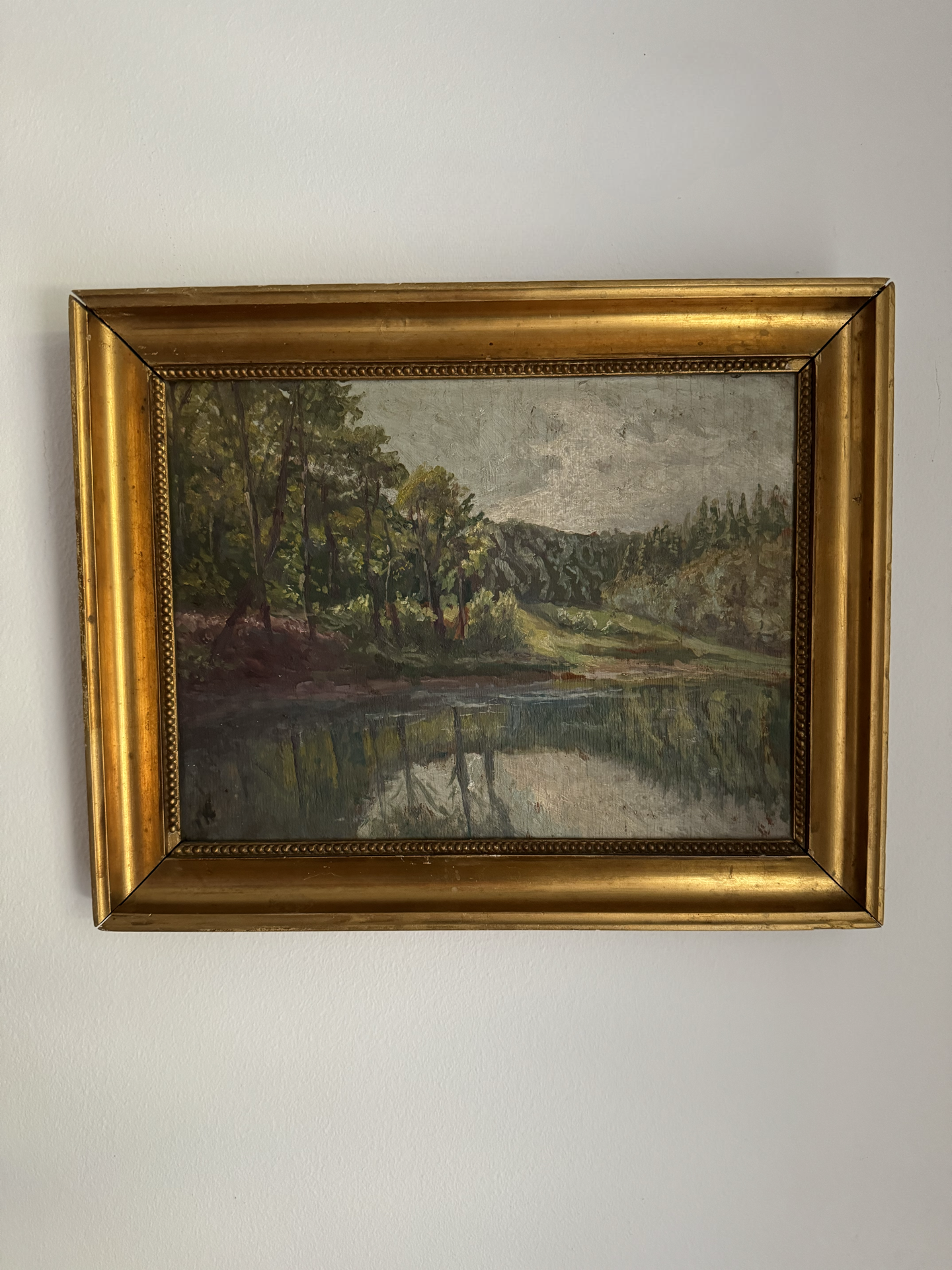 1940s Eucalyptus River Scene Oil on Wood- 10 x 12”