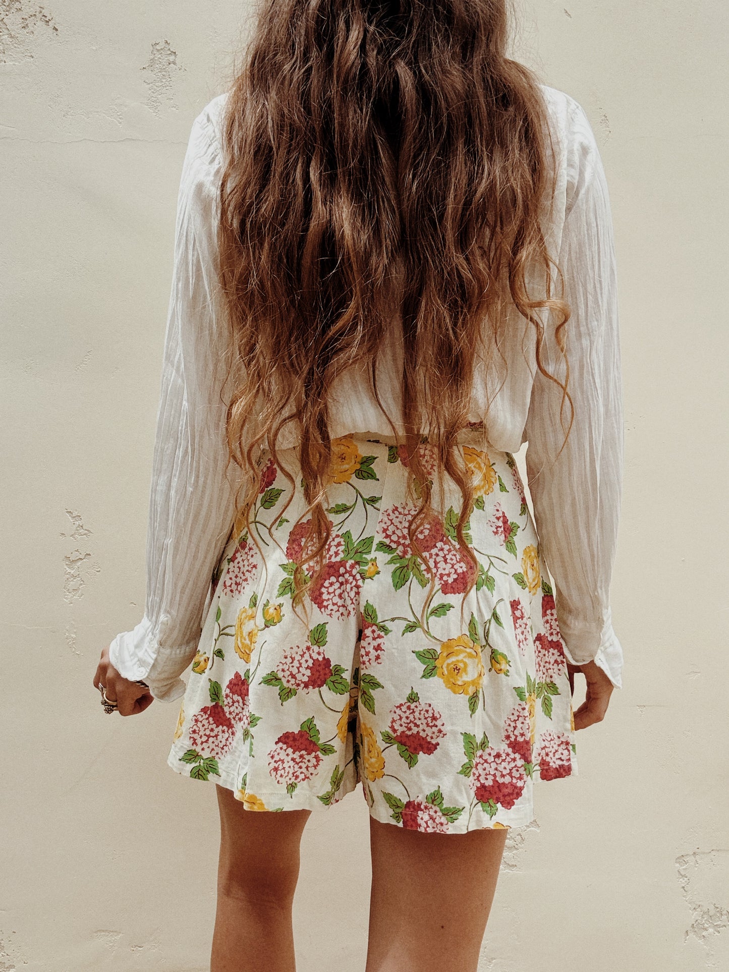 1940s Spring Cotton Floral Side Button Shorts- 26” Waist
