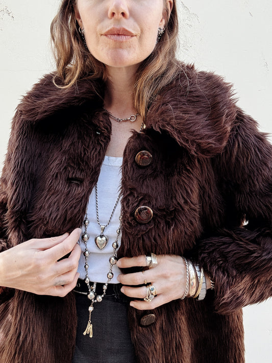 1960s Chocolate Shag Teddy Coat- S/M-M
