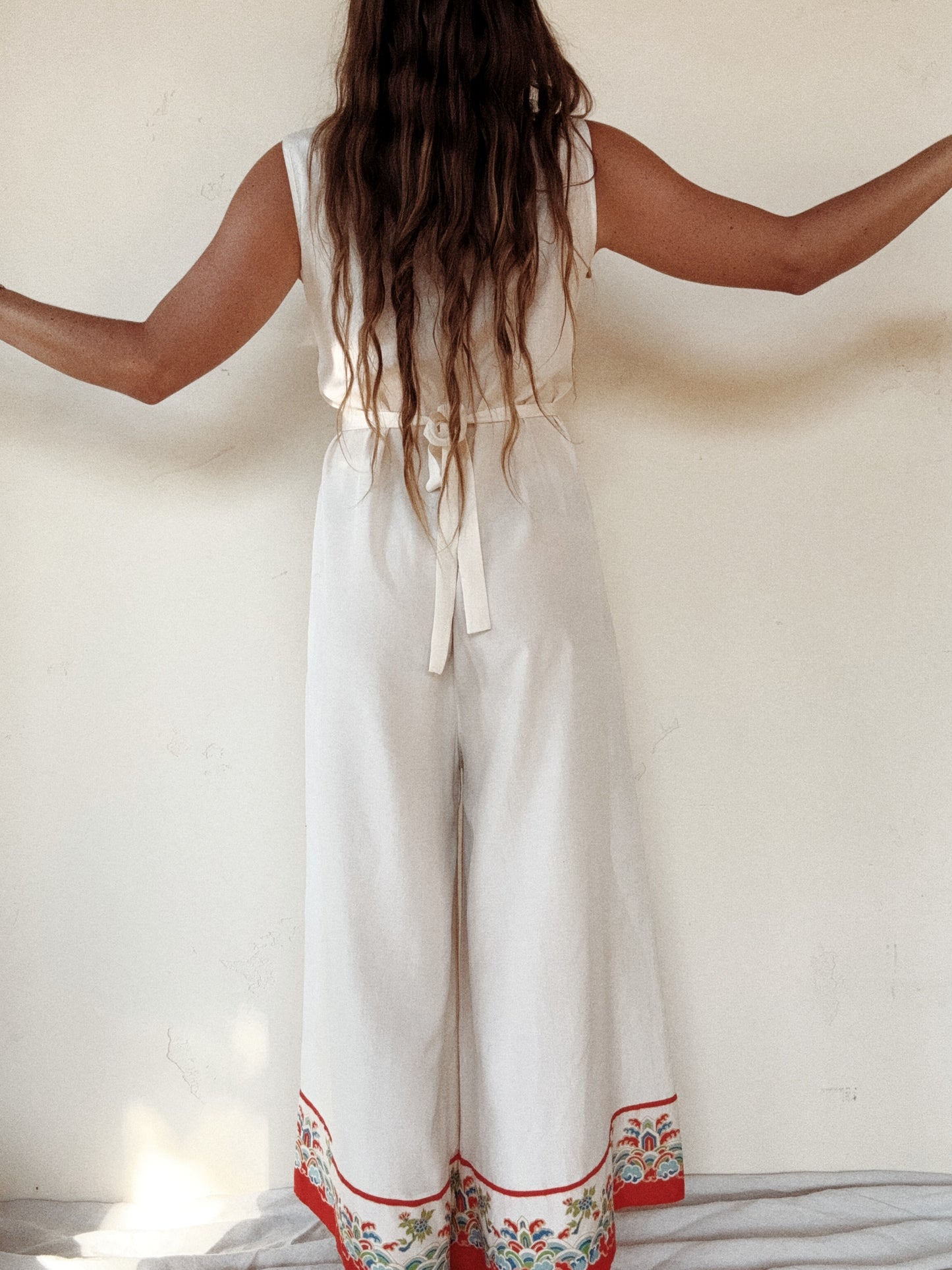 1930s Rare White Pongee Silk Beach Pajama Jumpsuit- M