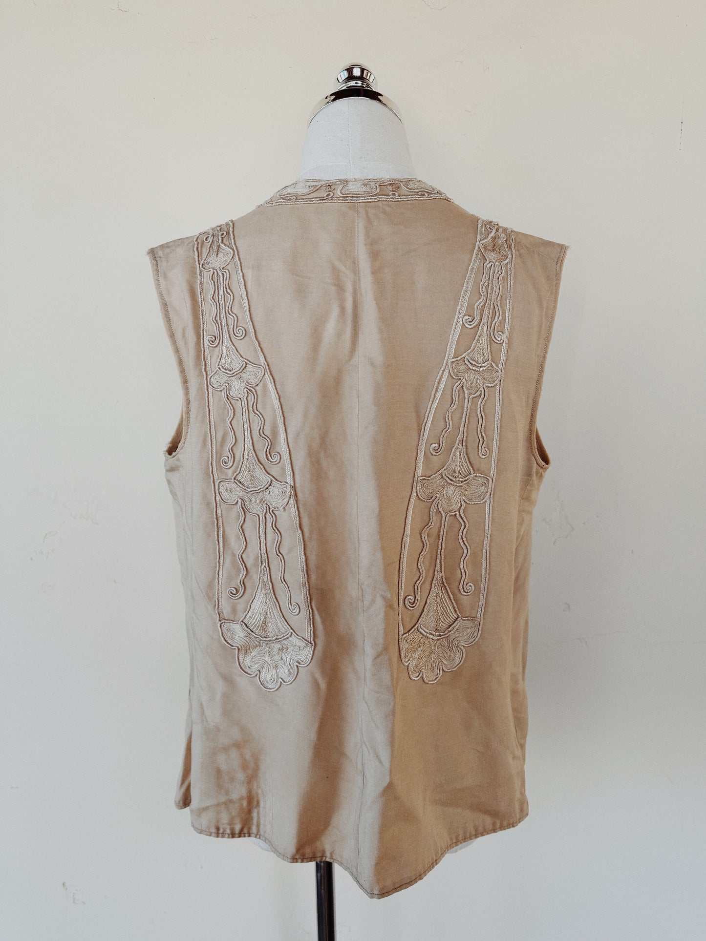Antique Ecru Art Nouveau Silk Patchwork Vest