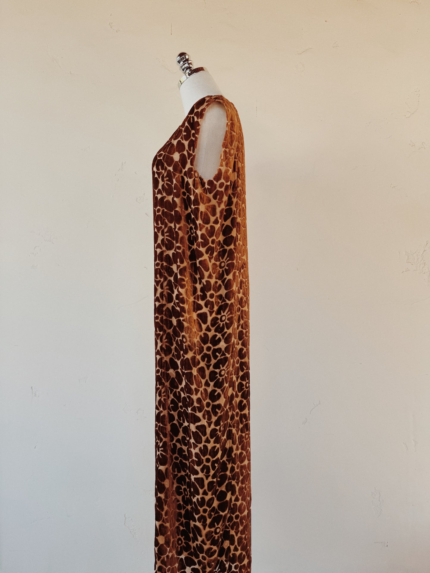 1920s Auburn Devore Silk Velvet Column Gown- S/M