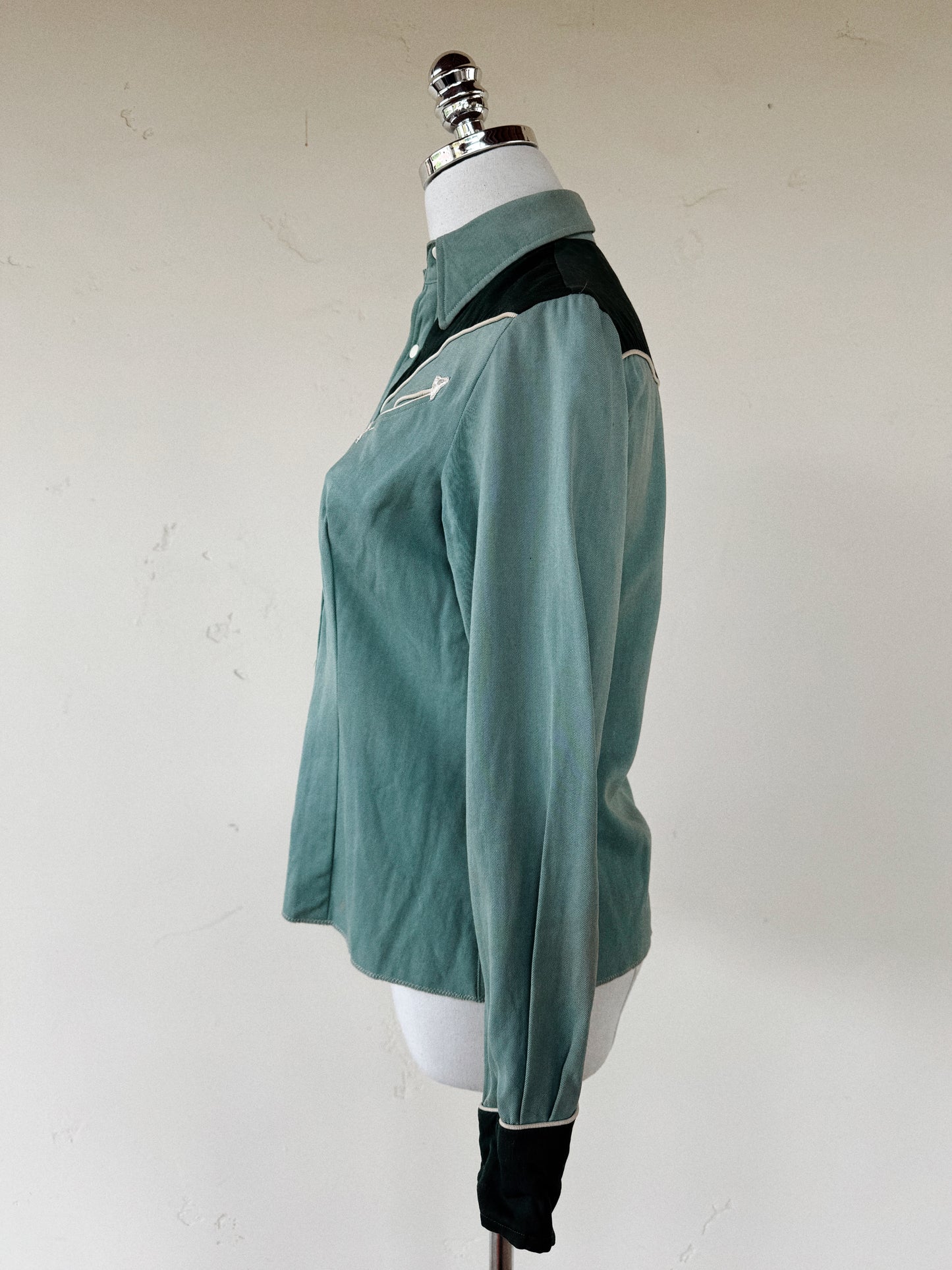 1950s Emerald + Sage Gabardine Western Top- S/M