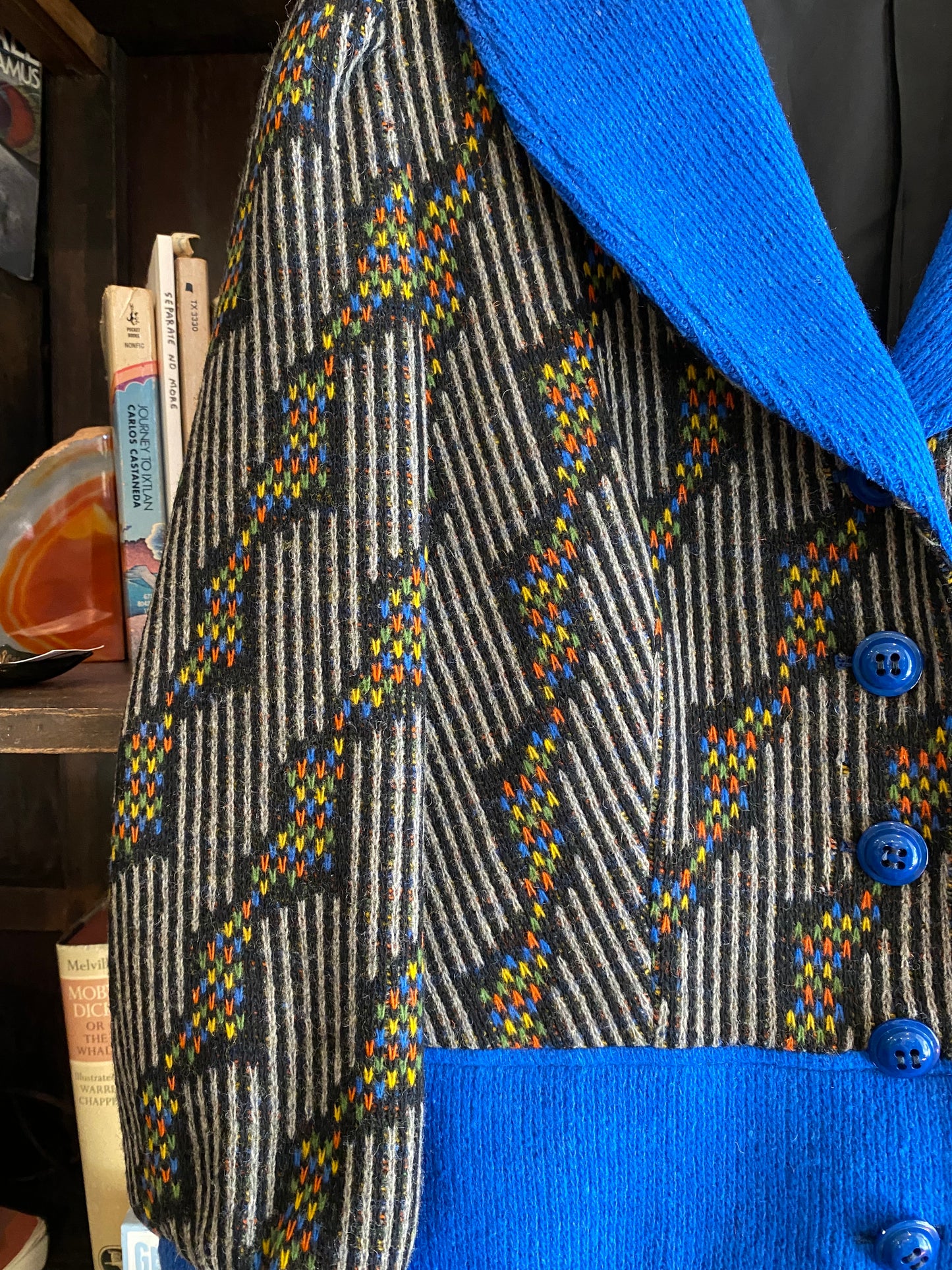 1970s does 30s Abstract Cropped Wool Jacket w/ Puffed Shoulders- S/M