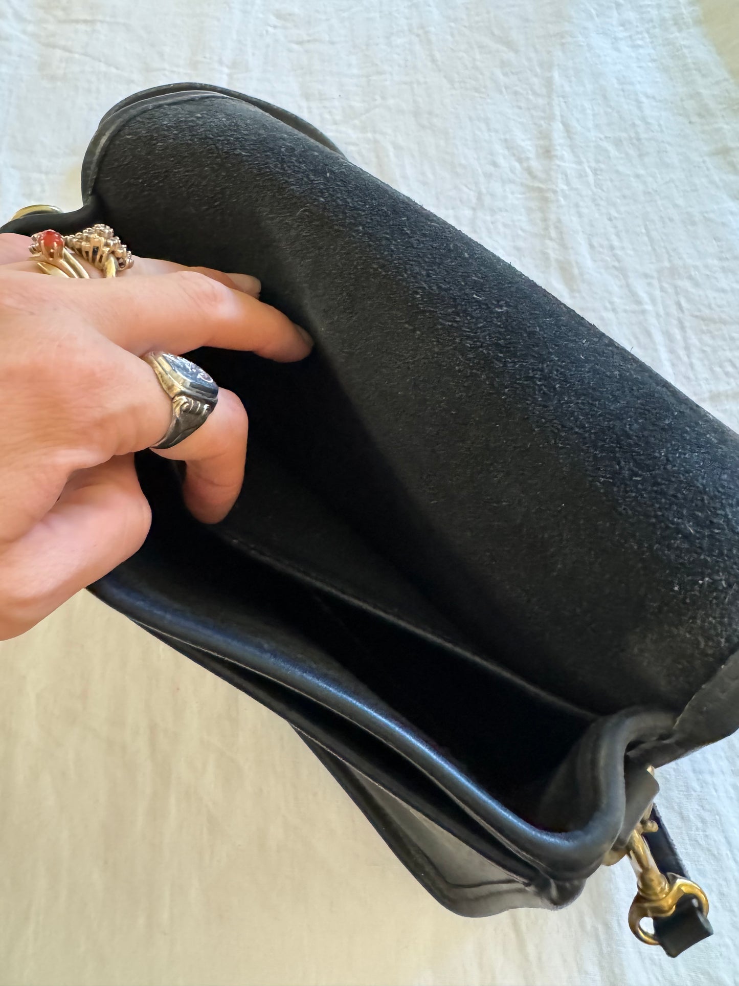 Vintage Coach Black Leather Handbag w/ Long Strap