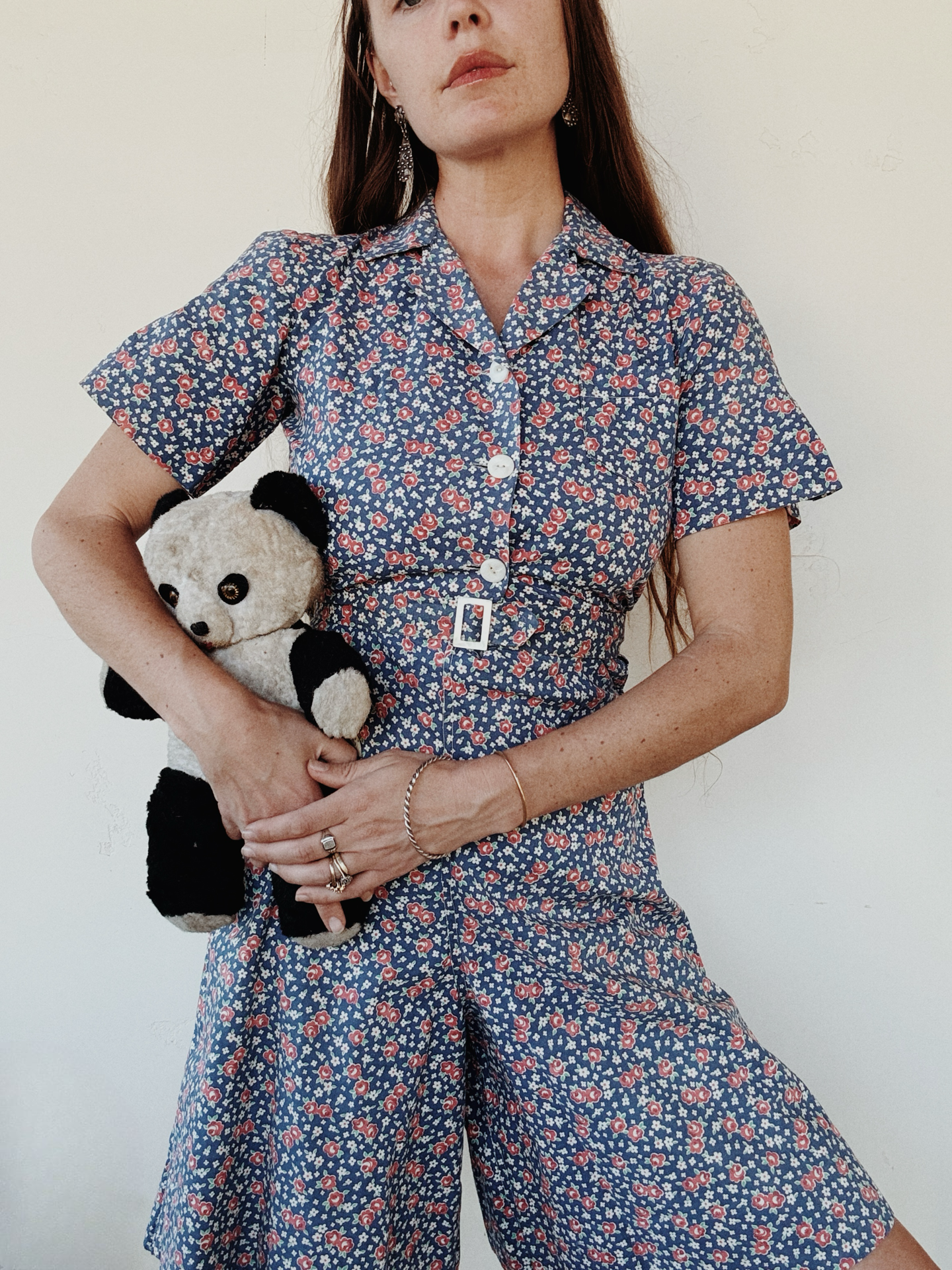1940s Floral Cotton Playsuit w/ Original Belt- S