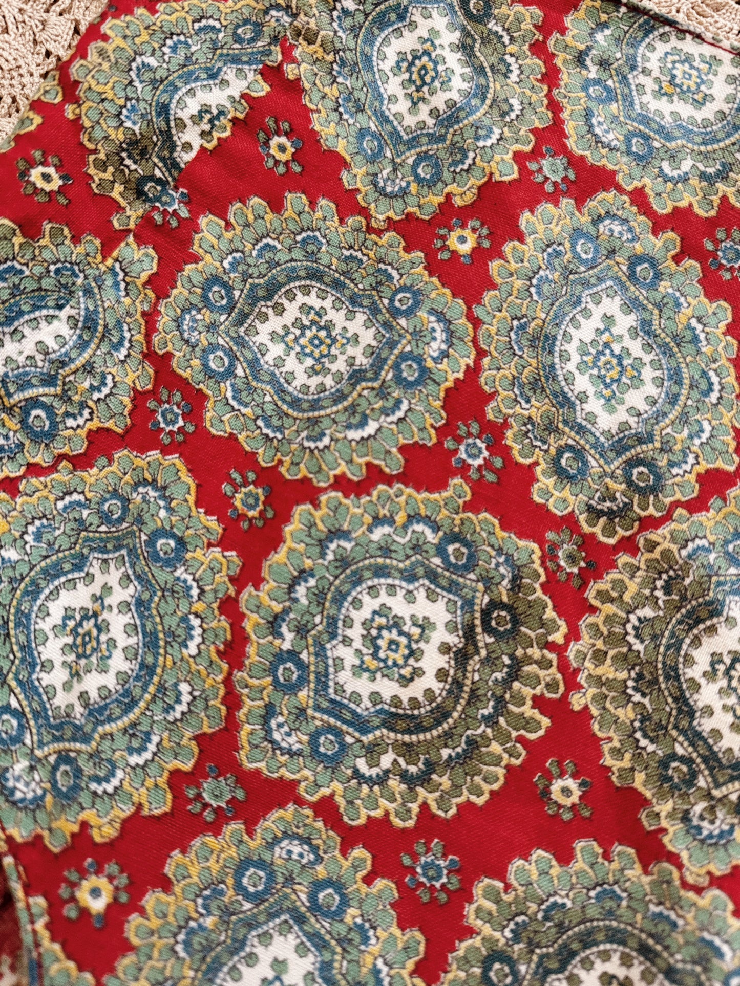 1940s French Red Paisley Cotton Sportswear Bottoms w/ Side Zipper- XS-S