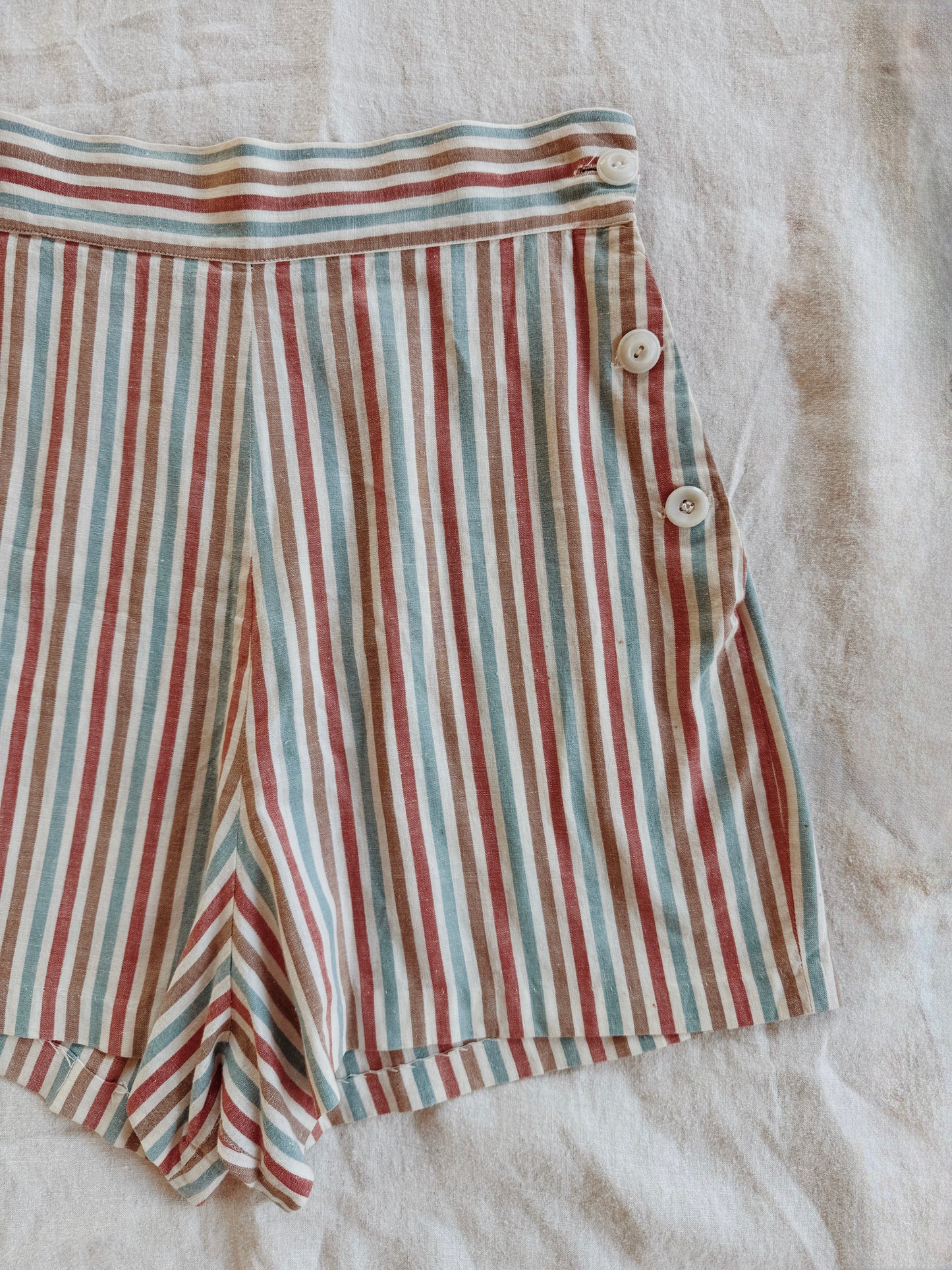 1930s/40s Striped Side Button Shorts- S/M-M