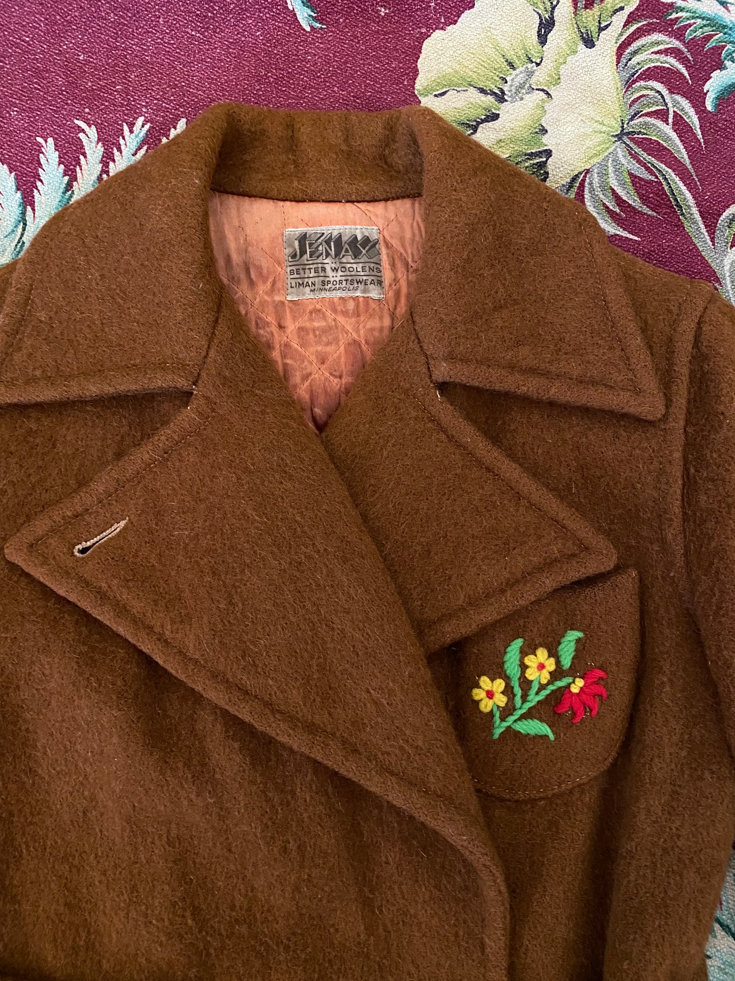 1930s Rare Brown Embroidered Cropped Ski Winter Jacket- S/M
