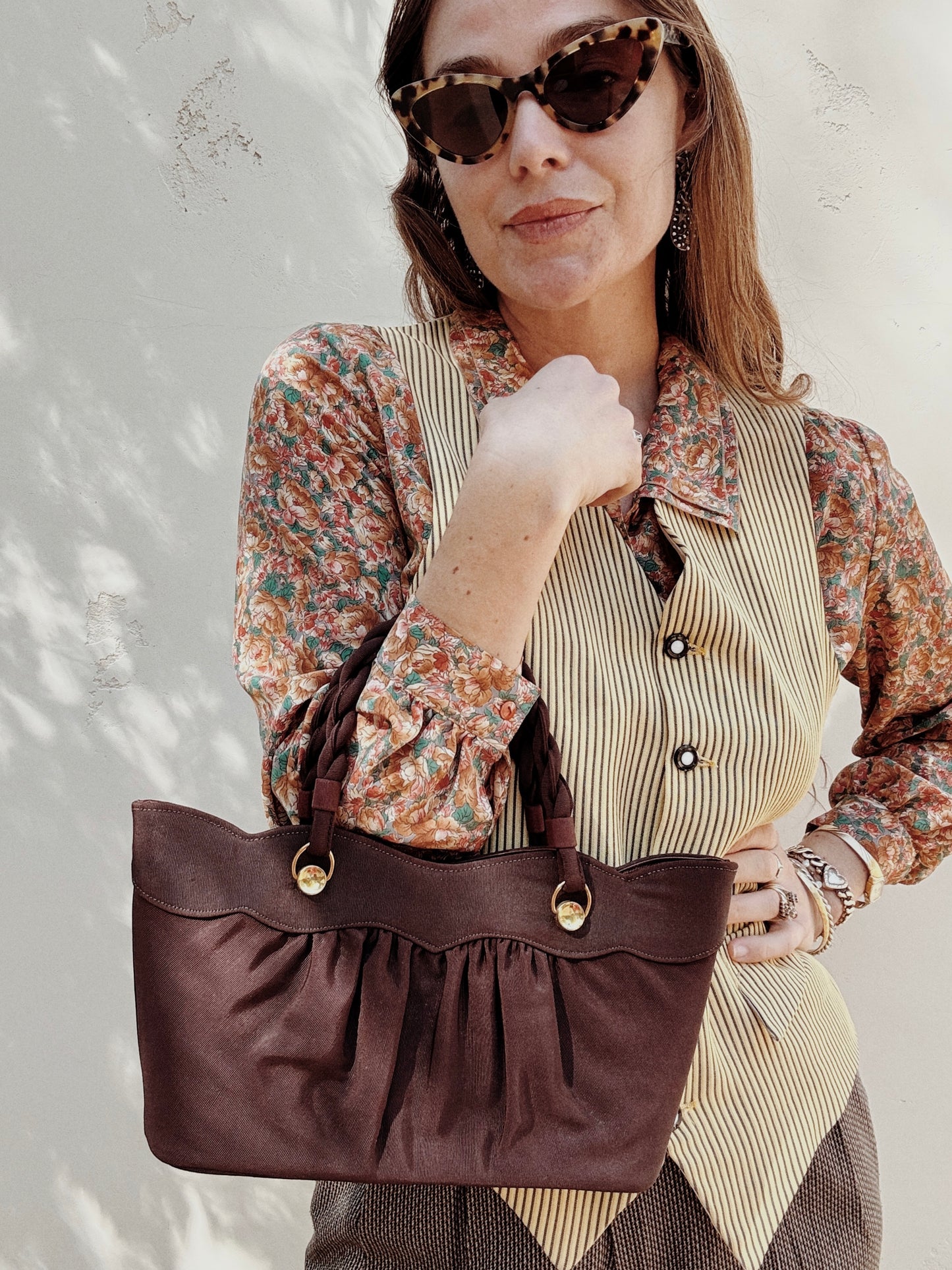 1940s Brown Handbag w/ Braided Straps