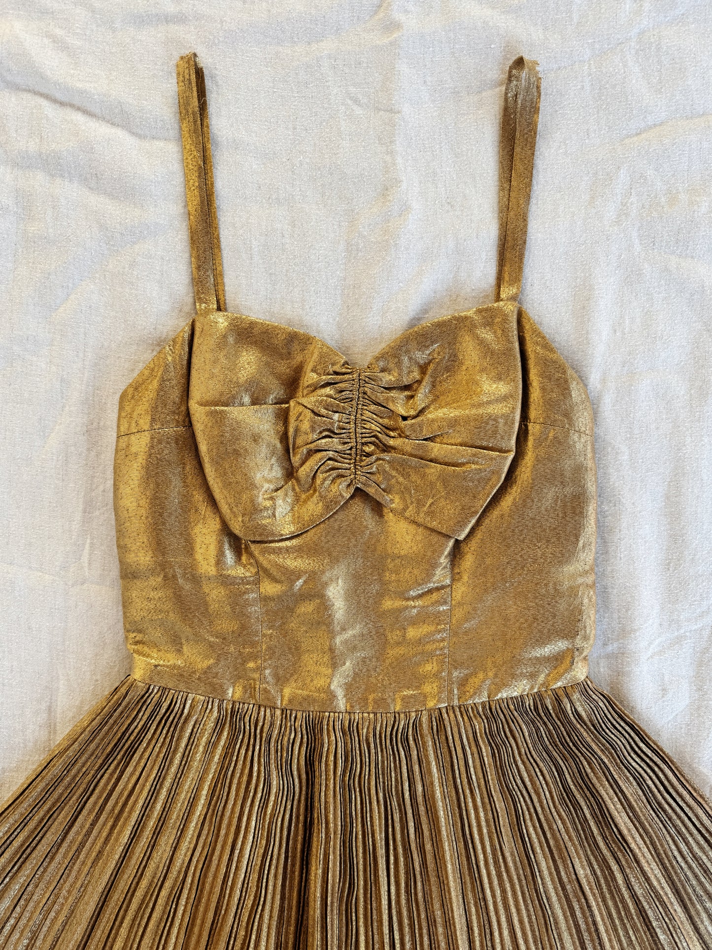 1950s Golden Lamé Bombshell Pleated Playsuit- S