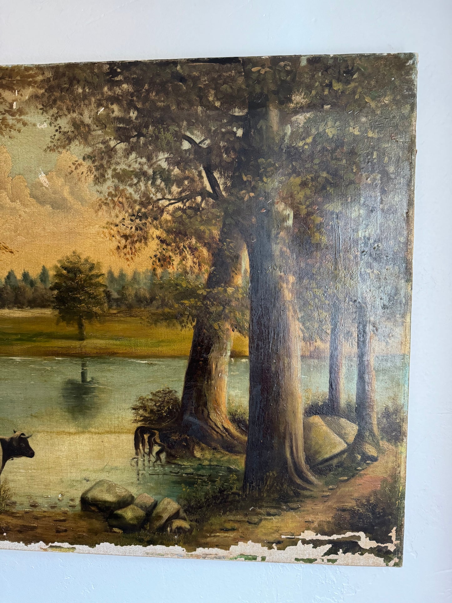 Antique Pastoral Oil Painting on Stretched Canvas- 20x27”