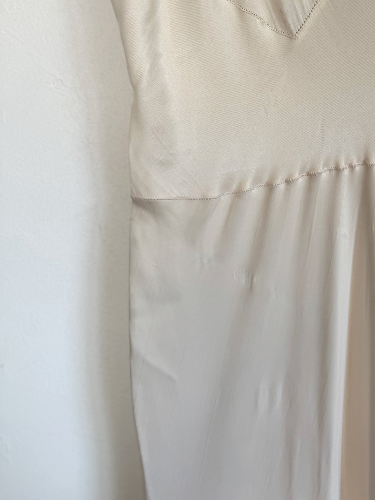 1930s Eggshell Silk Satin Bias Cut Slip Dress- M-L