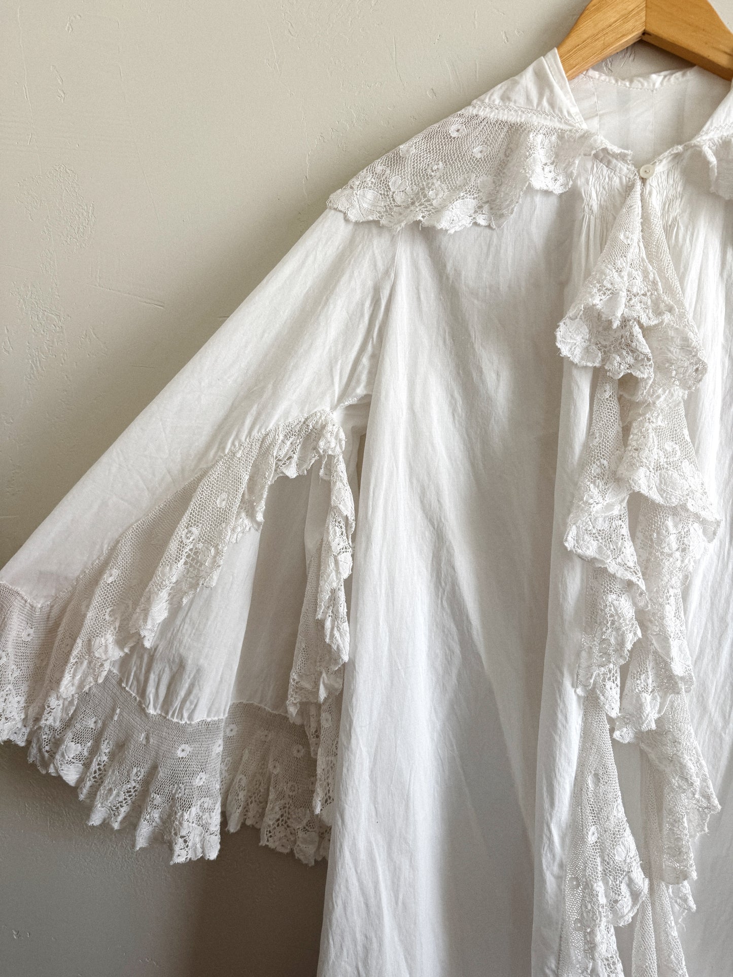 Edwardian White Angel Sleeve Boudoir Robe w/ Handmade Lace- S-S/M
