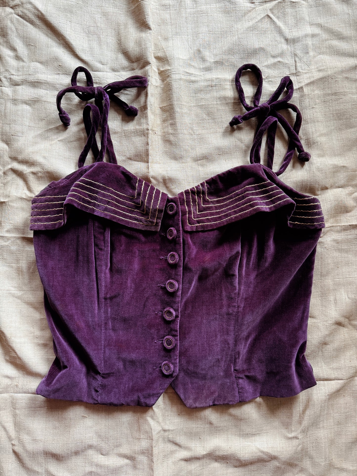 1950s Royal Purple Velveteen Bustier w/ Gold Trim- S