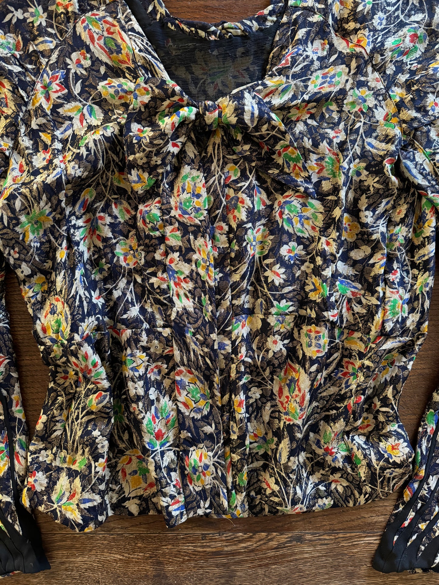 1930s Rare Rainbow Floral Lamé Mutton Sleeve Jacket- S/M