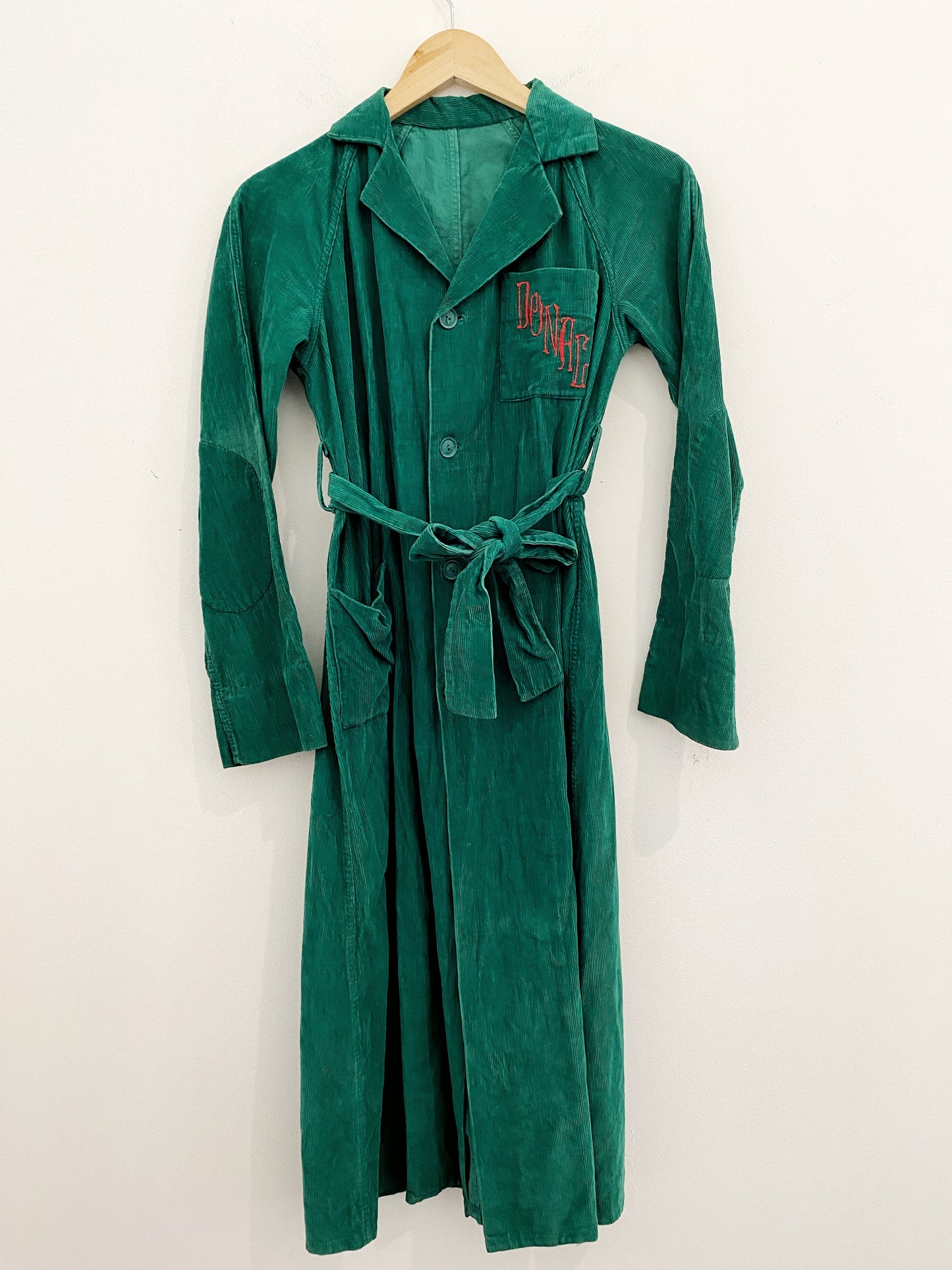 1940s/50s Green Corduroy House Dress Robe- S