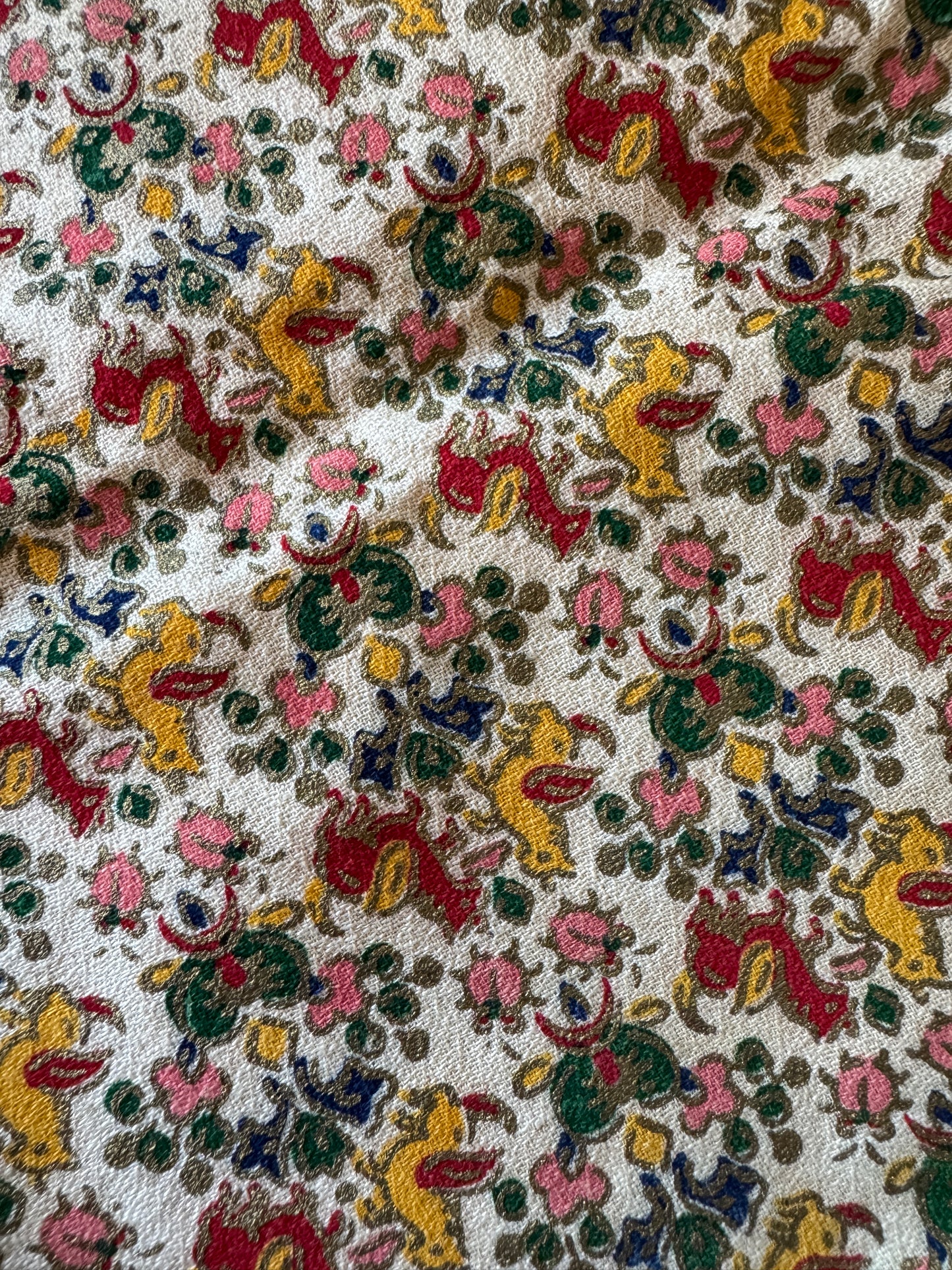 1940s Mythical Unicorn Bark Cloth Clutch w/ Stud Clasp