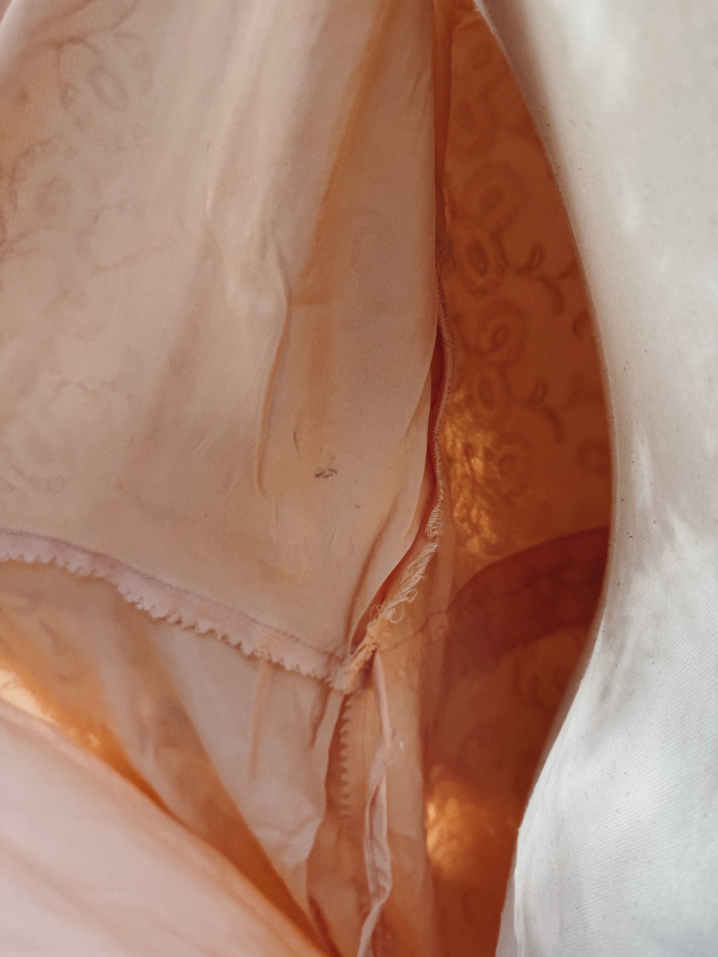 1930s Champagne + Pink Lace Dress w/ Puffed Shoulders- S/M-M