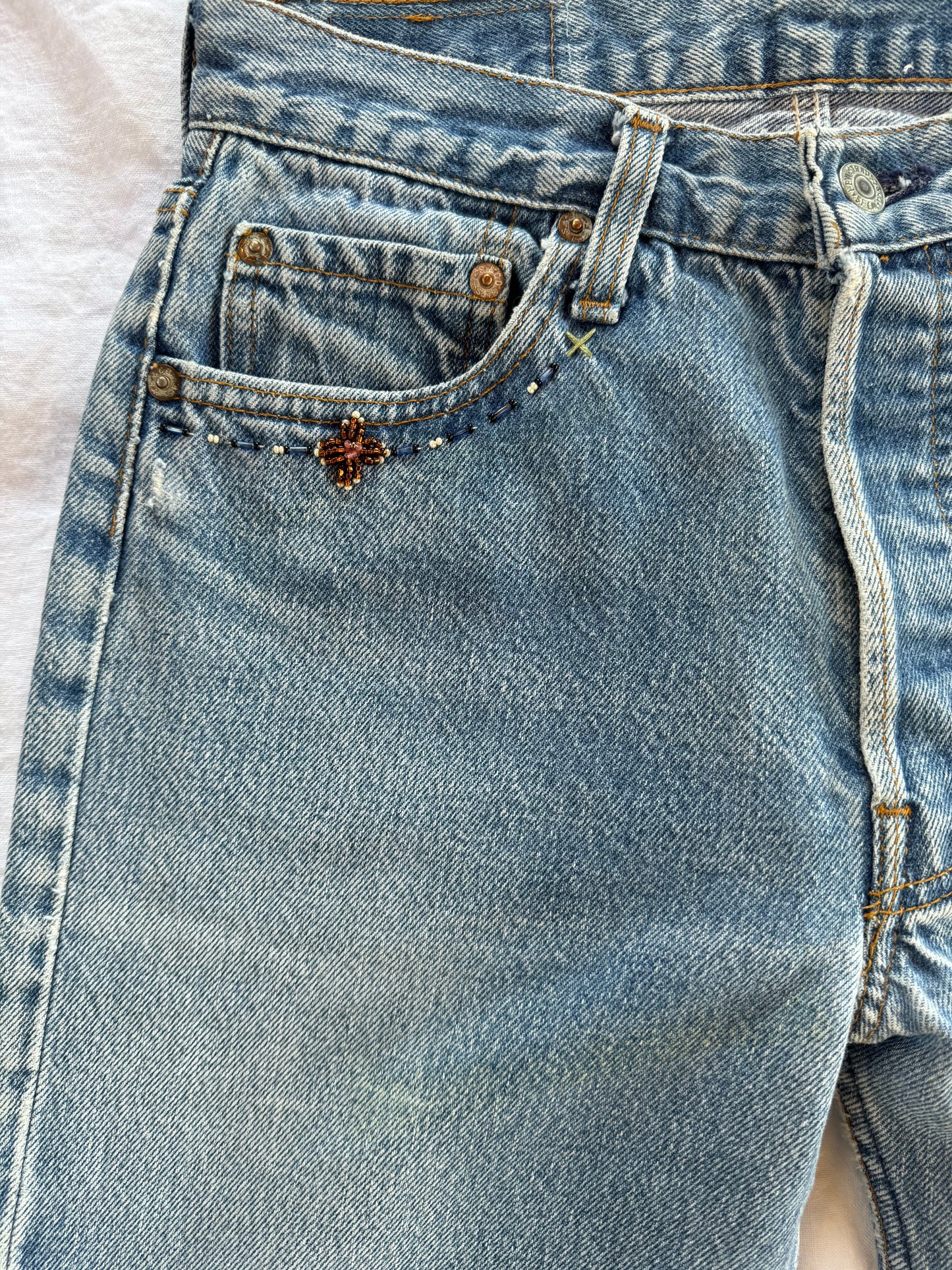 1974 Beaded Levi’s Medium Wash 501s- 28 x 29.5