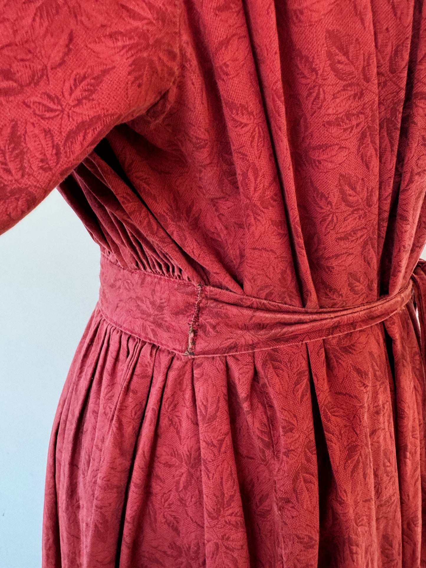 Antique 1800s Red Oak Leaf Wrapper Dress