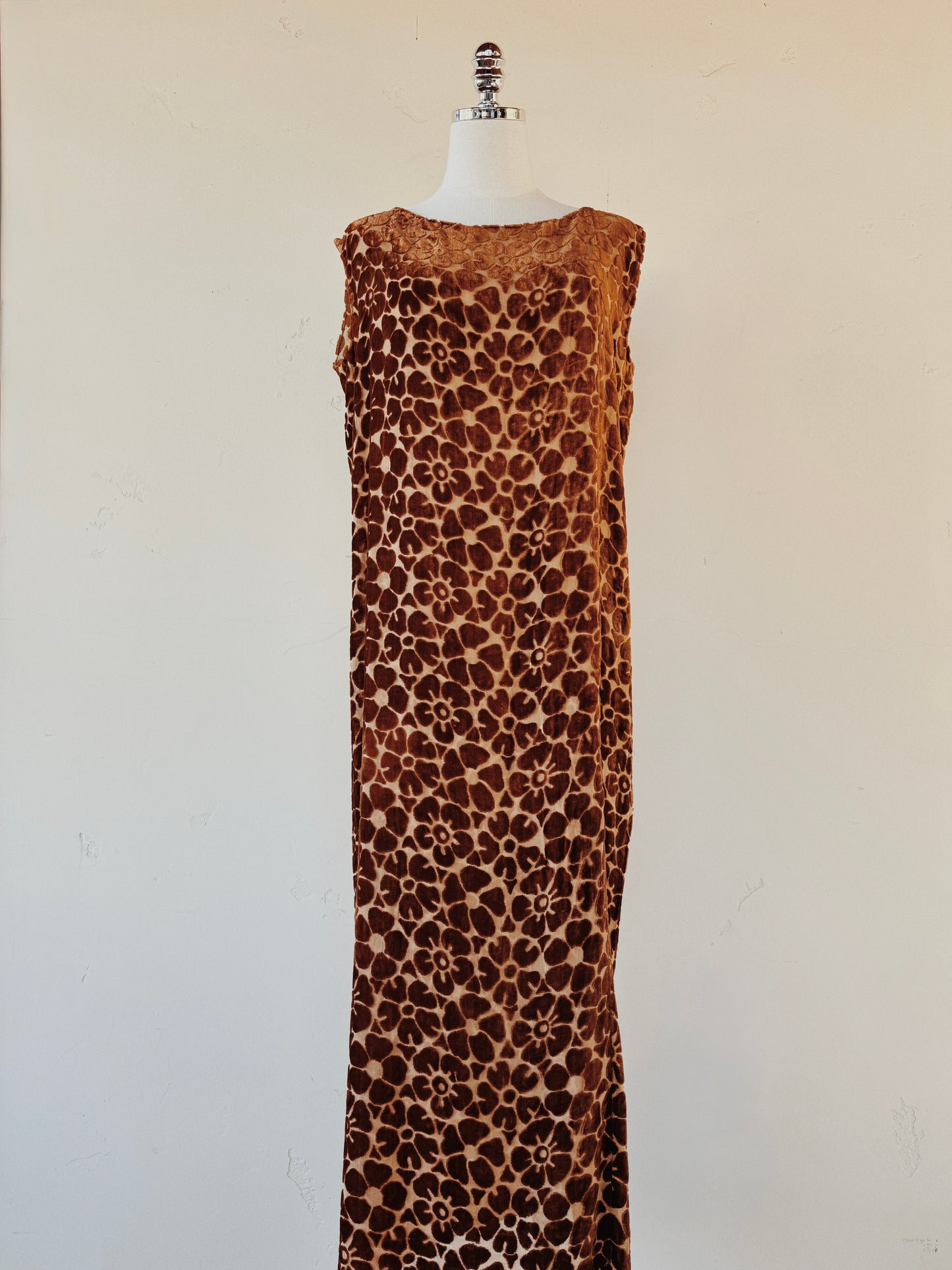 1920s Auburn Devore Silk Velvet Column Gown- S/M