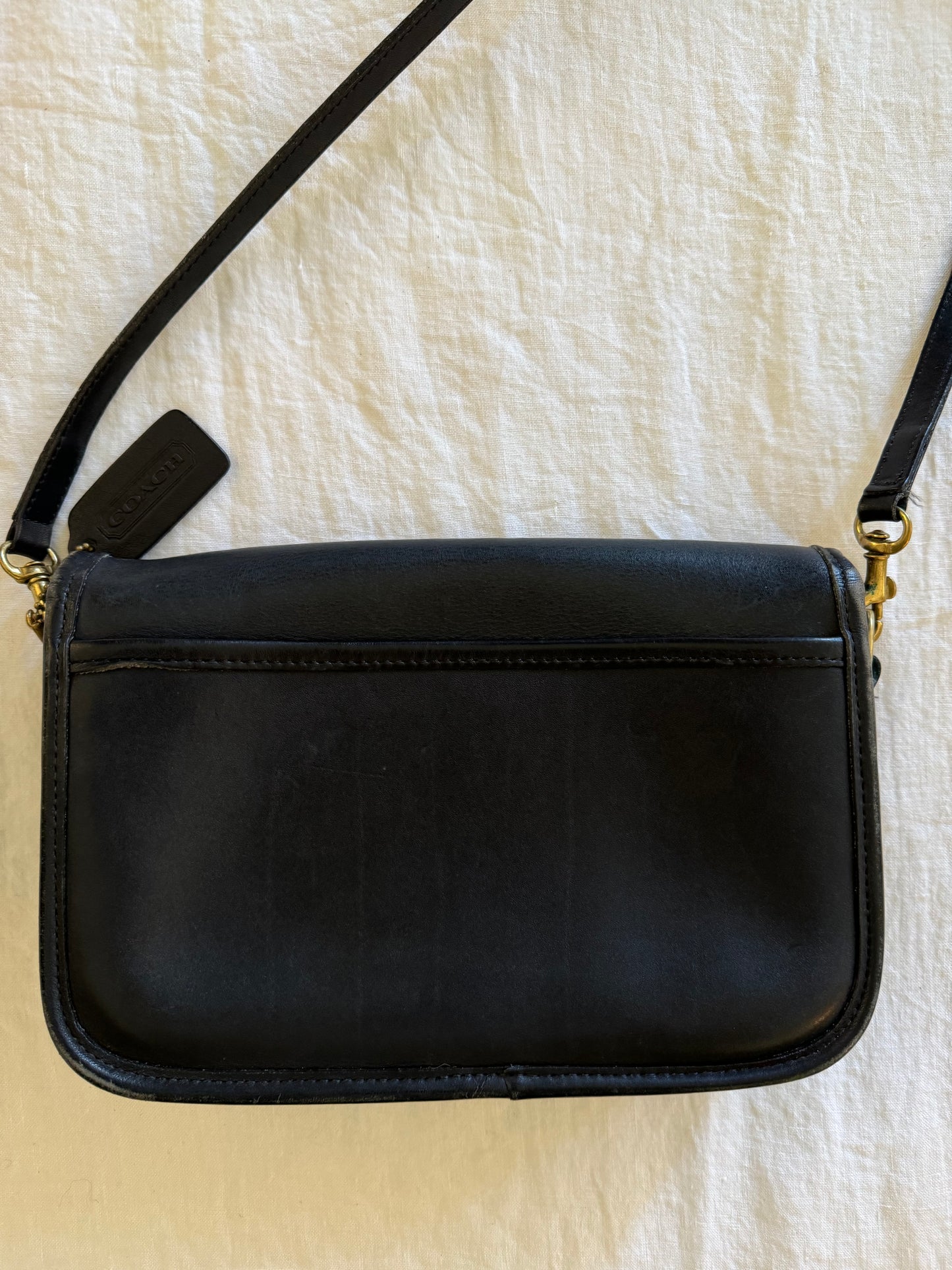 Vintage Coach Black Leather Handbag w/ Long Strap