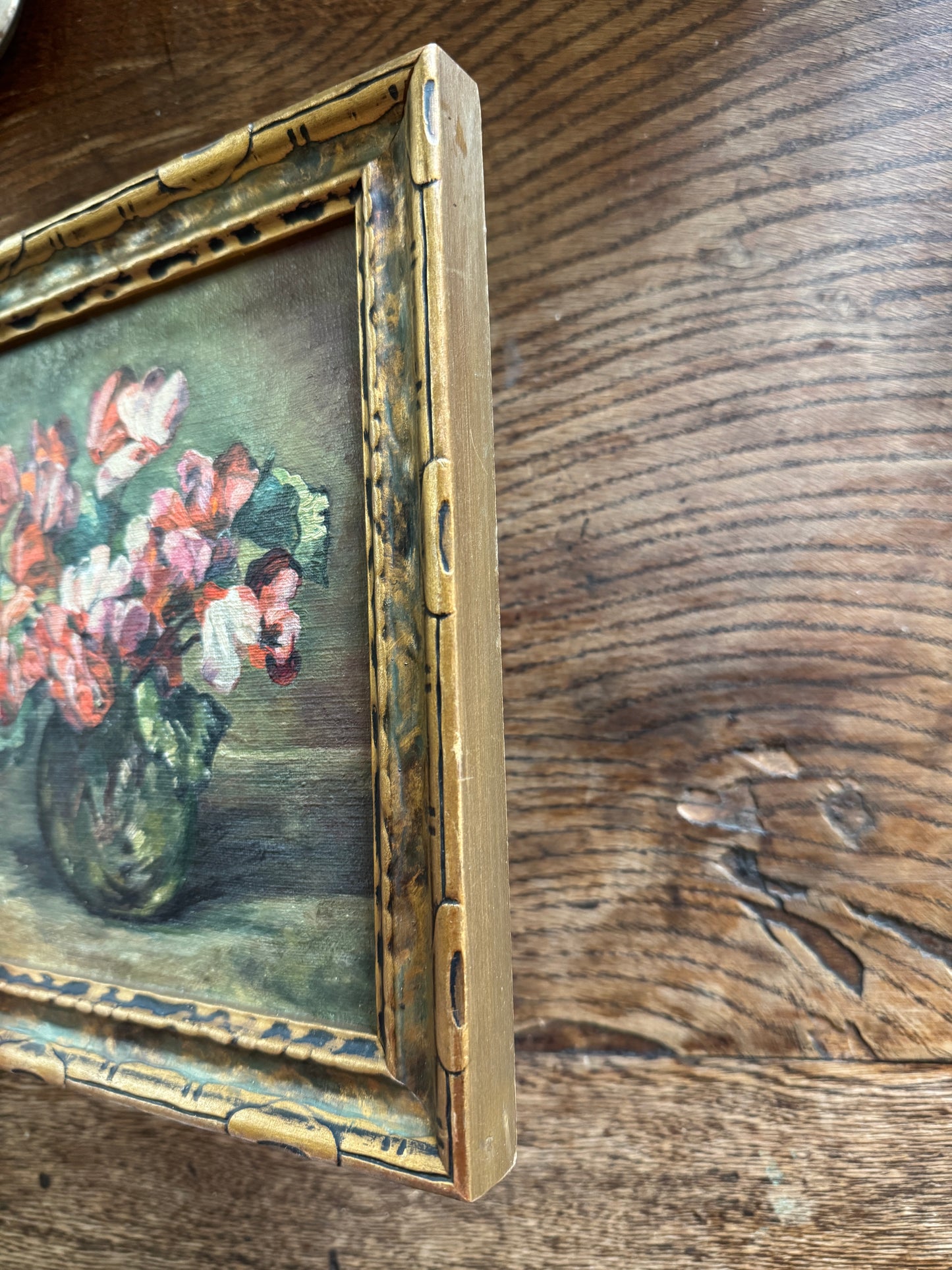 1930s/40s Petite Square Floral Oil Painting- 8 x 8”