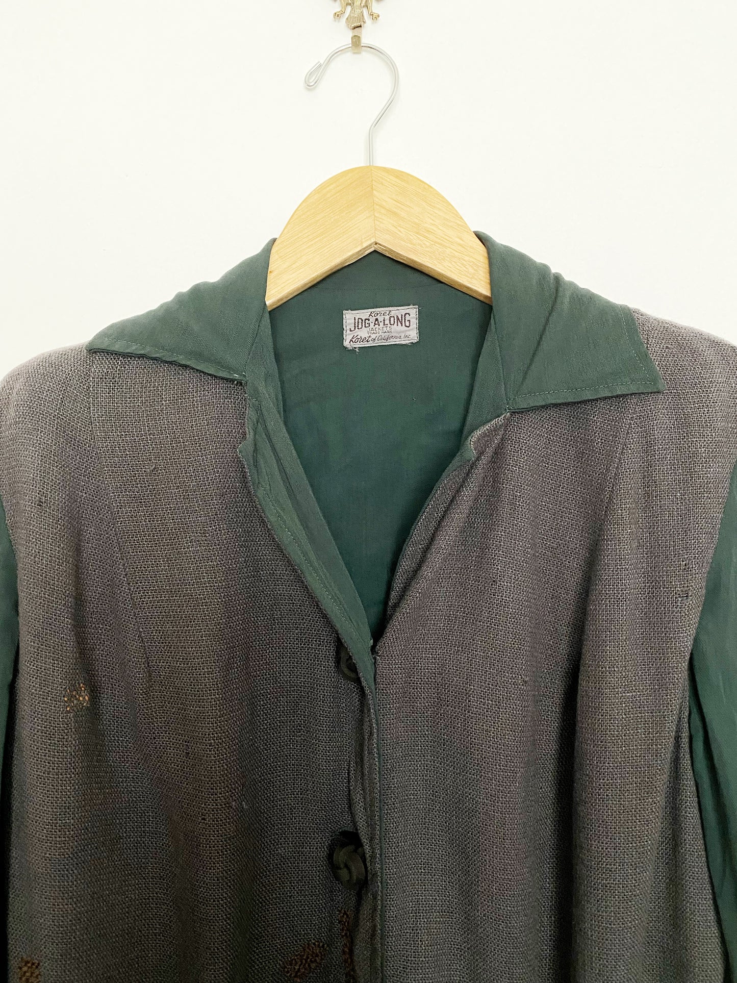 1940s Forest Green Wool + Gabardine Sports Jacket- M