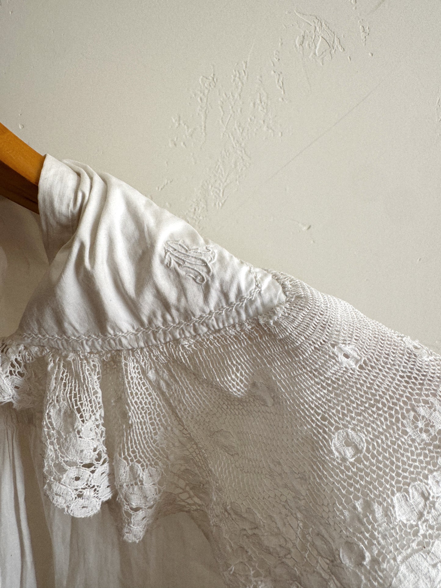 Edwardian White Angel Sleeve Boudoir Robe w/ Handmade Lace- S-S/M