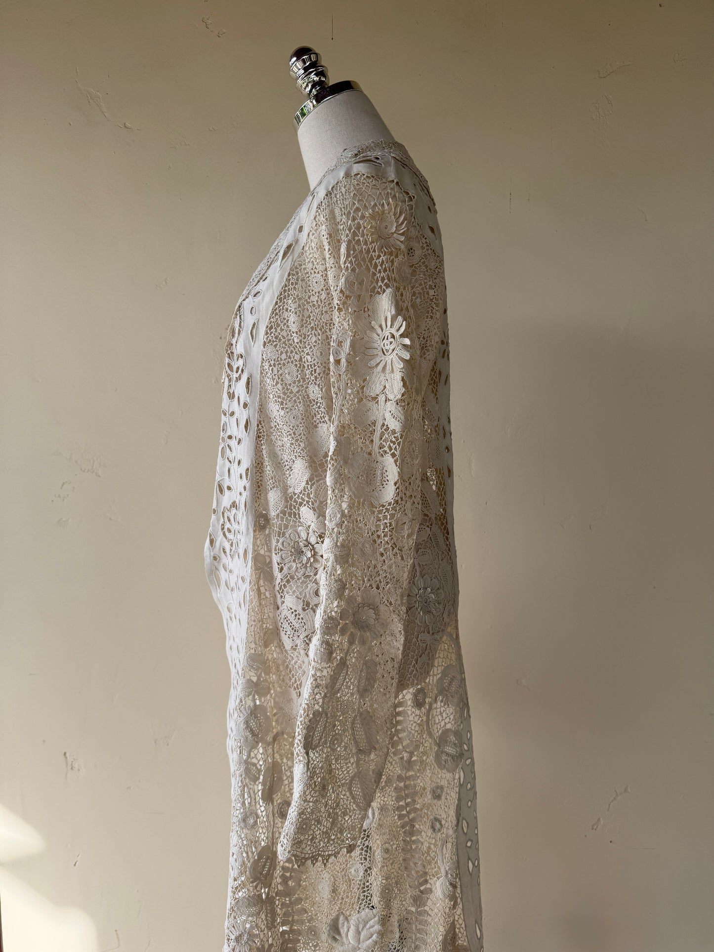 Rare Edwardian Irish Crochet Duster Coat w/ Pom Poms- M
