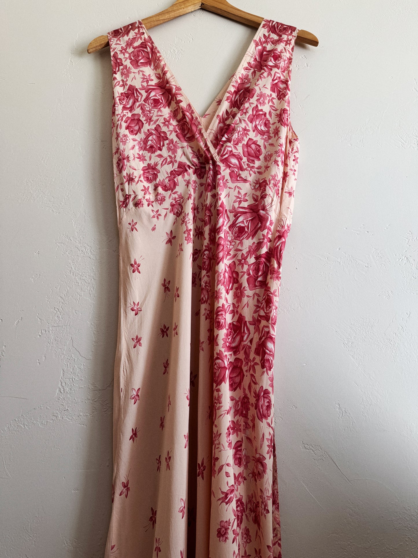 1940s Unique Asymmetrical Rose Printed Slip Dress w/ Tie- M/L