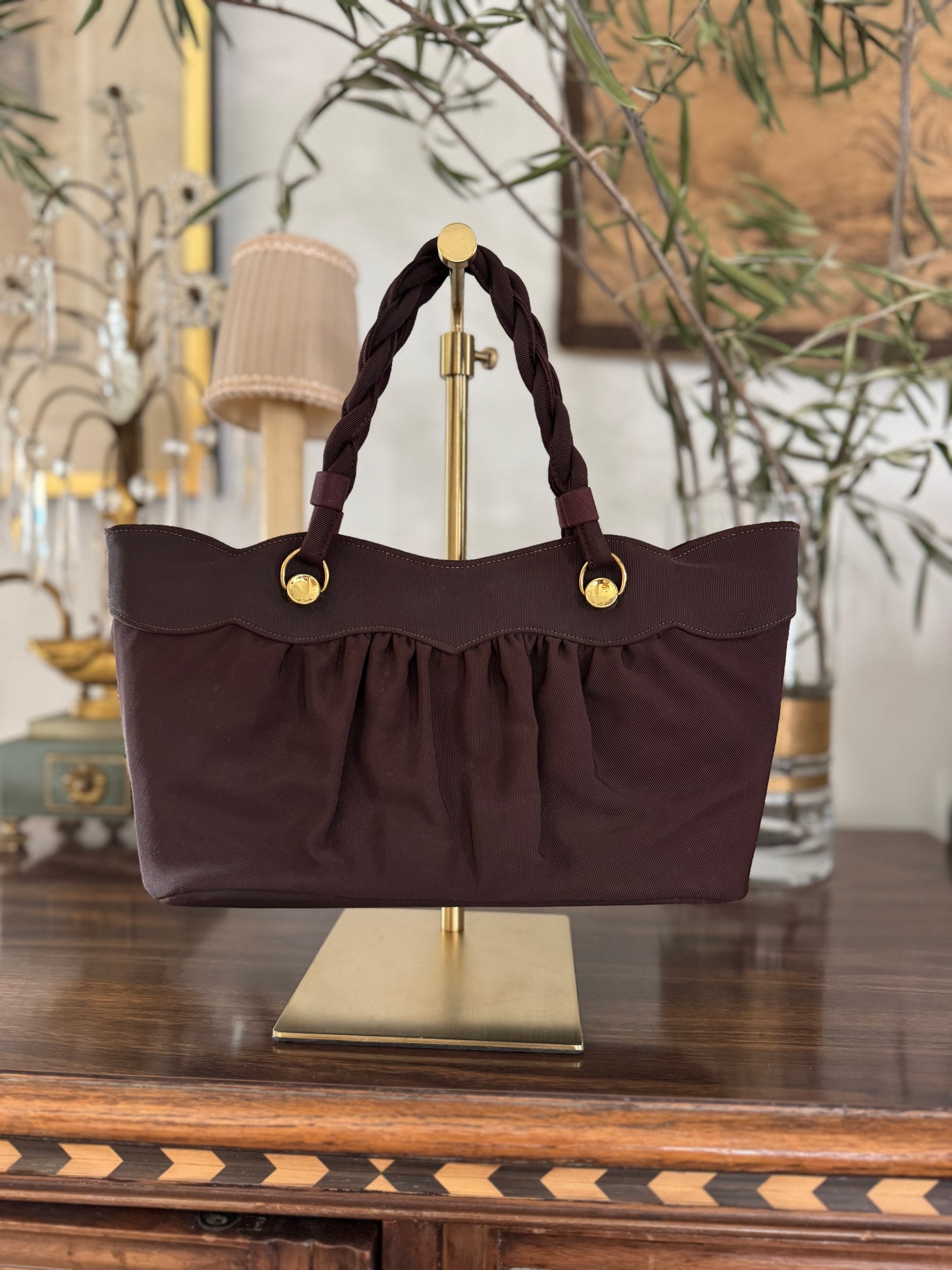 1940s Brown Handbag w/ Braided Straps