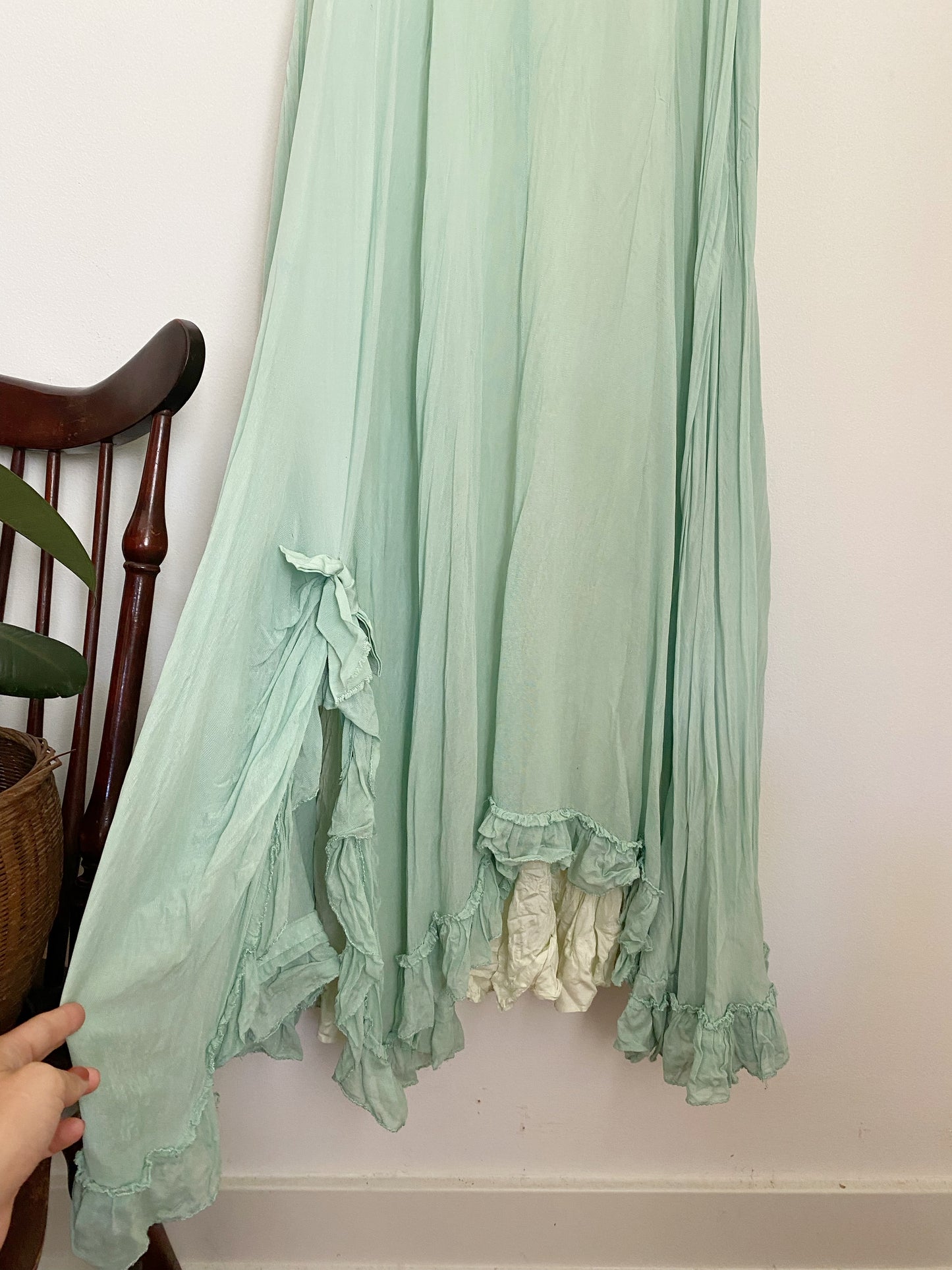 1940s Minty Chiffon Ruffled Gown- 5/6