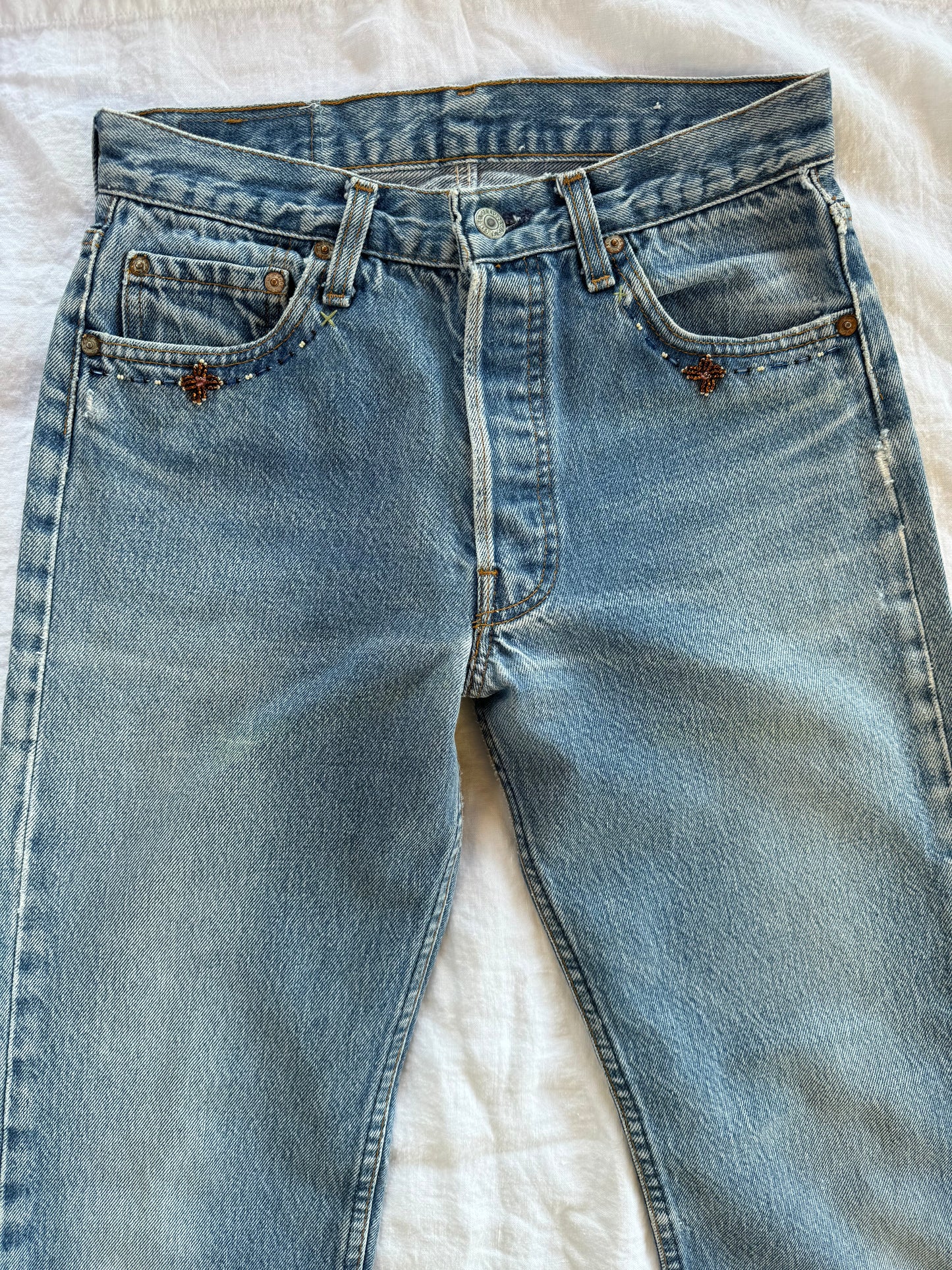 1974 Beaded Levi’s Medium Wash 501s- 28 x 29.5