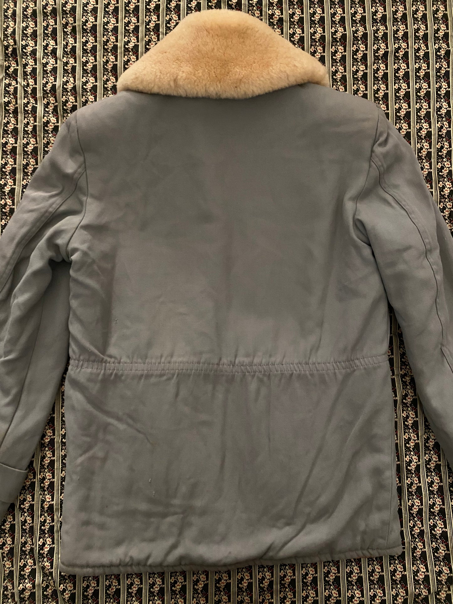 1940s Grey Gabardine Car Jacket w/ Fur Collar- M/L