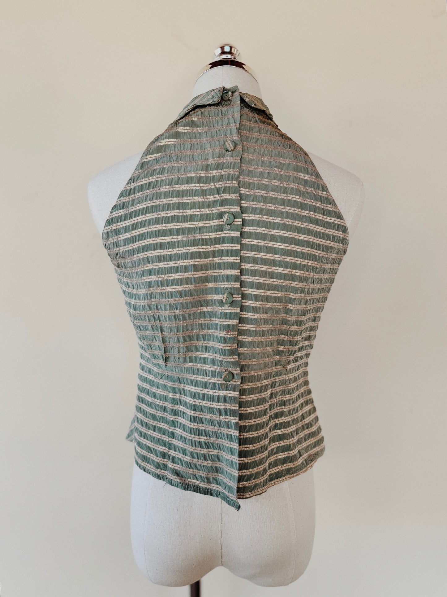 1930s Sea Foam Lamé Dagger Collar Halter Top- S/M