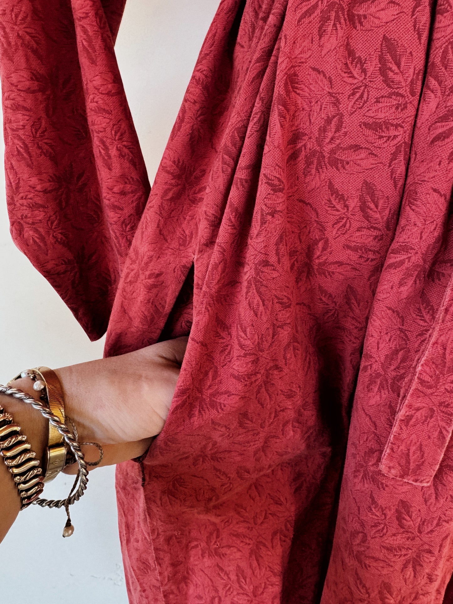 Antique 1800s Red Oak Leaf Wrapper Dress