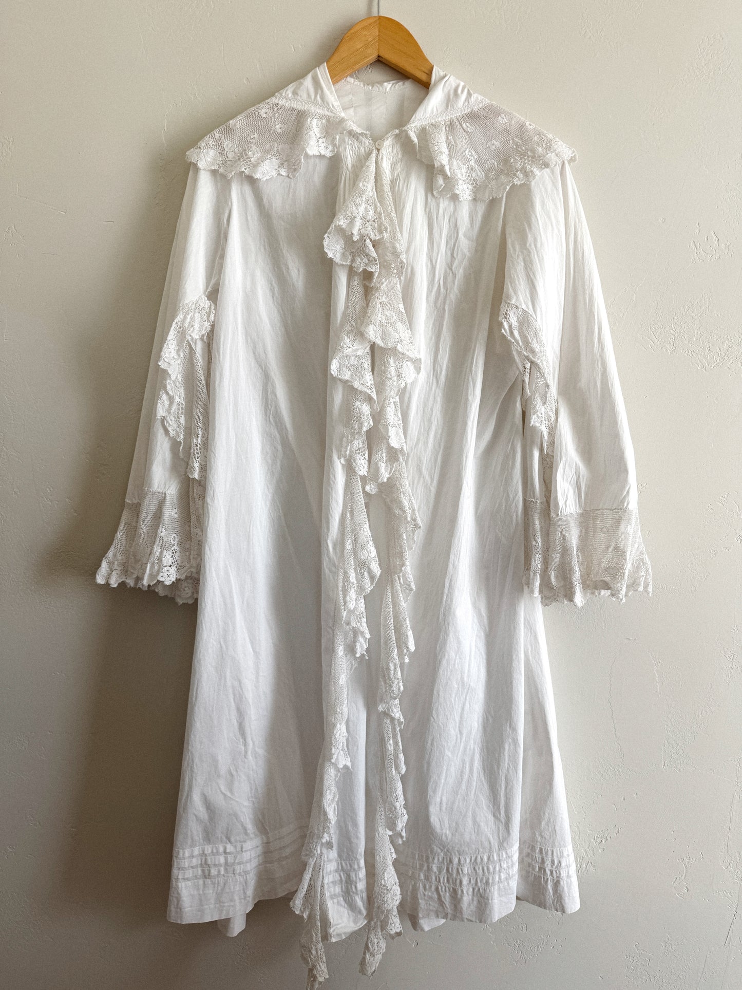 Edwardian White Angel Sleeve Boudoir Robe w/ Handmade Lace- S-S/M