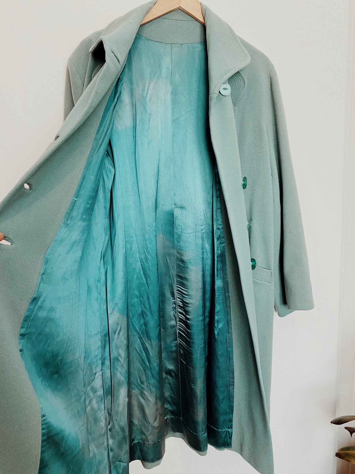 1950s Sea Foam Swing Coat w/ Deco Details- L/XL