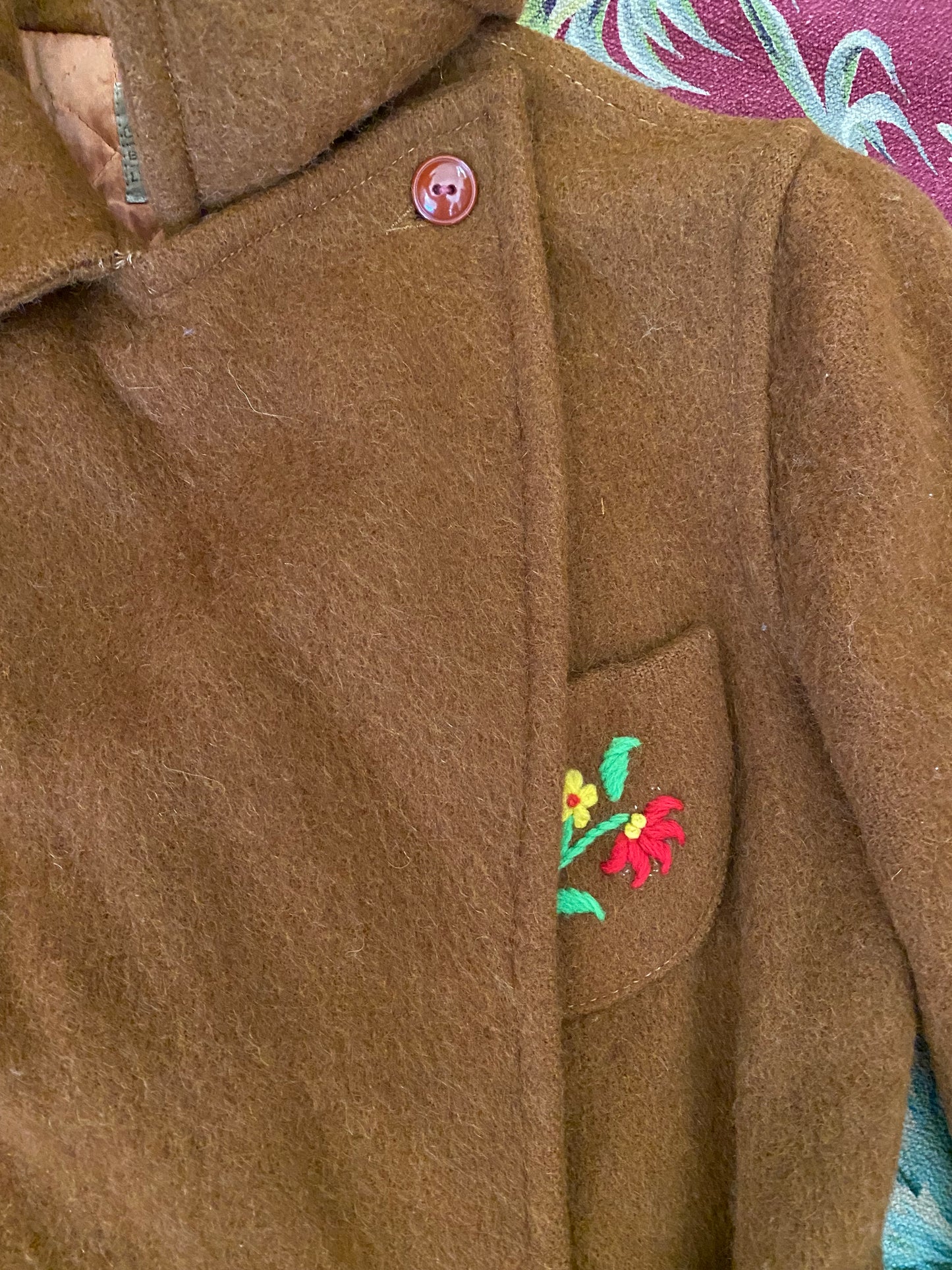 1930s Rare Brown Embroidered Cropped Ski Winter Jacket- S/M
